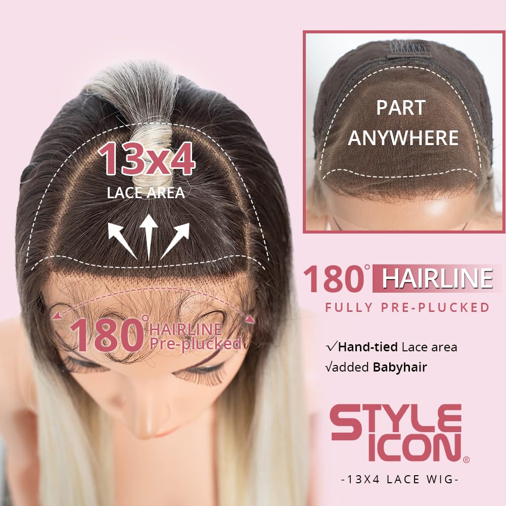 Style Icon 13x4 Super Long Straight Lace Front Wigs 38 inch Updo Style Ombre Blonde Straight Hair Wig for Women Synthetic Free Part Wig - Image 4