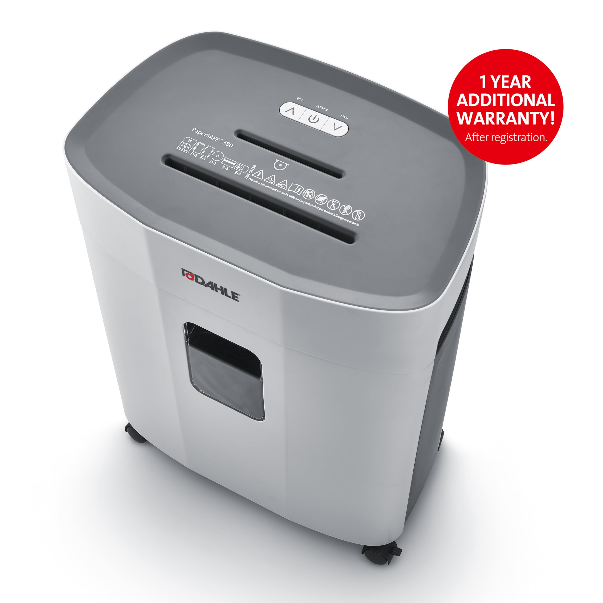 Dahle PaperSAFE PS 380 Trituradora de papel 15 hojas P4 corte en partículas 25 L gris
