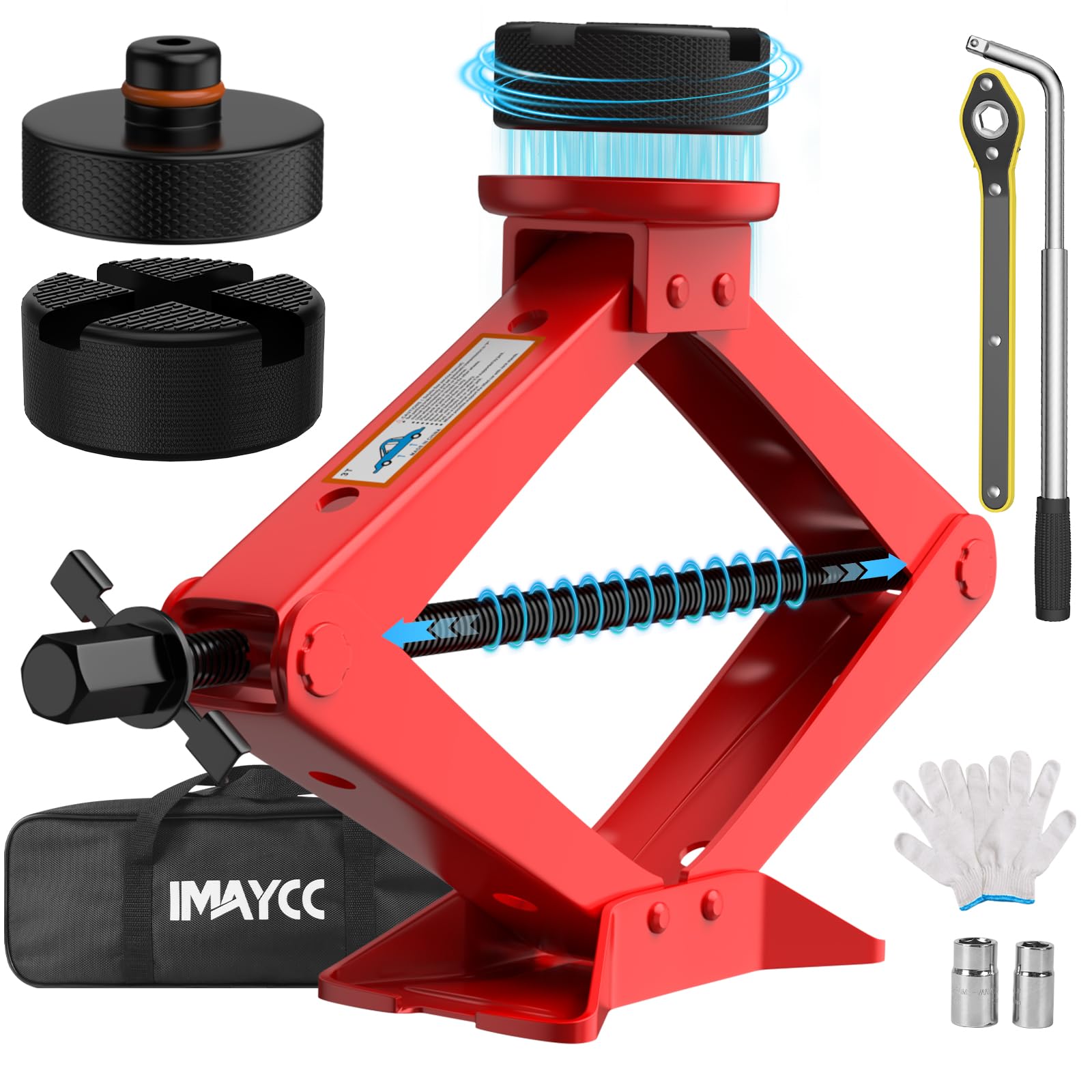 IMAYCC Nueva Actualización Gato para Coche 3T/3000kg,Kit de Gato Coche Universal con 2 Piezas Bloque de Goma, Portátil Kit de Emergencia con Llave de Tuercas de Rueda para SUV MPV Tesla
