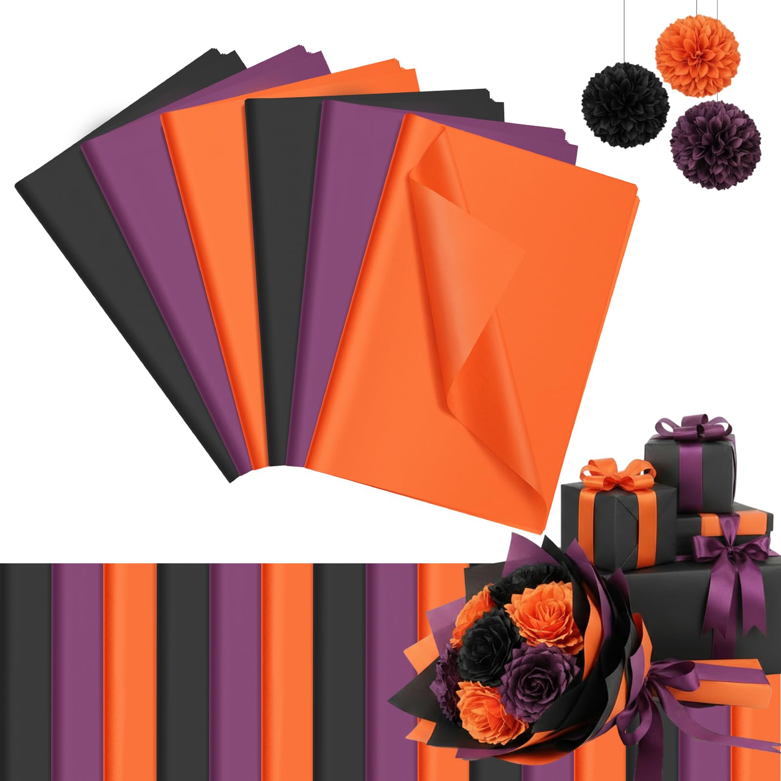 Qilery 500 fogli di carta velina colorata per Halloween, 38 x 50 cm, senza acidi, carta regalo per feste, compleanni, decorazioni per feste, matrimoni, baby shower