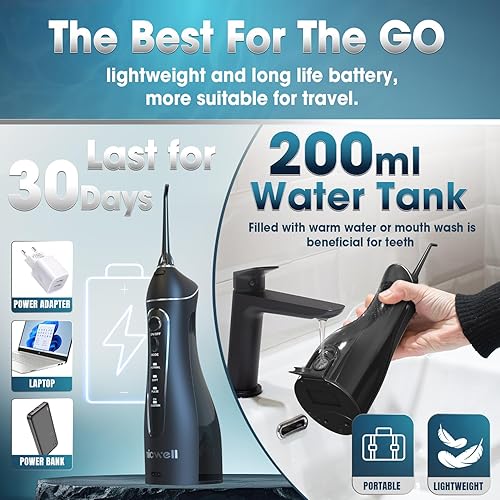 Miniatura 4 de Nicwell - Irrigador dental inalámbrico 4 modos de funcionamiento portátil recargable y con potente batería de larga duración de impermeabilidad IPX7