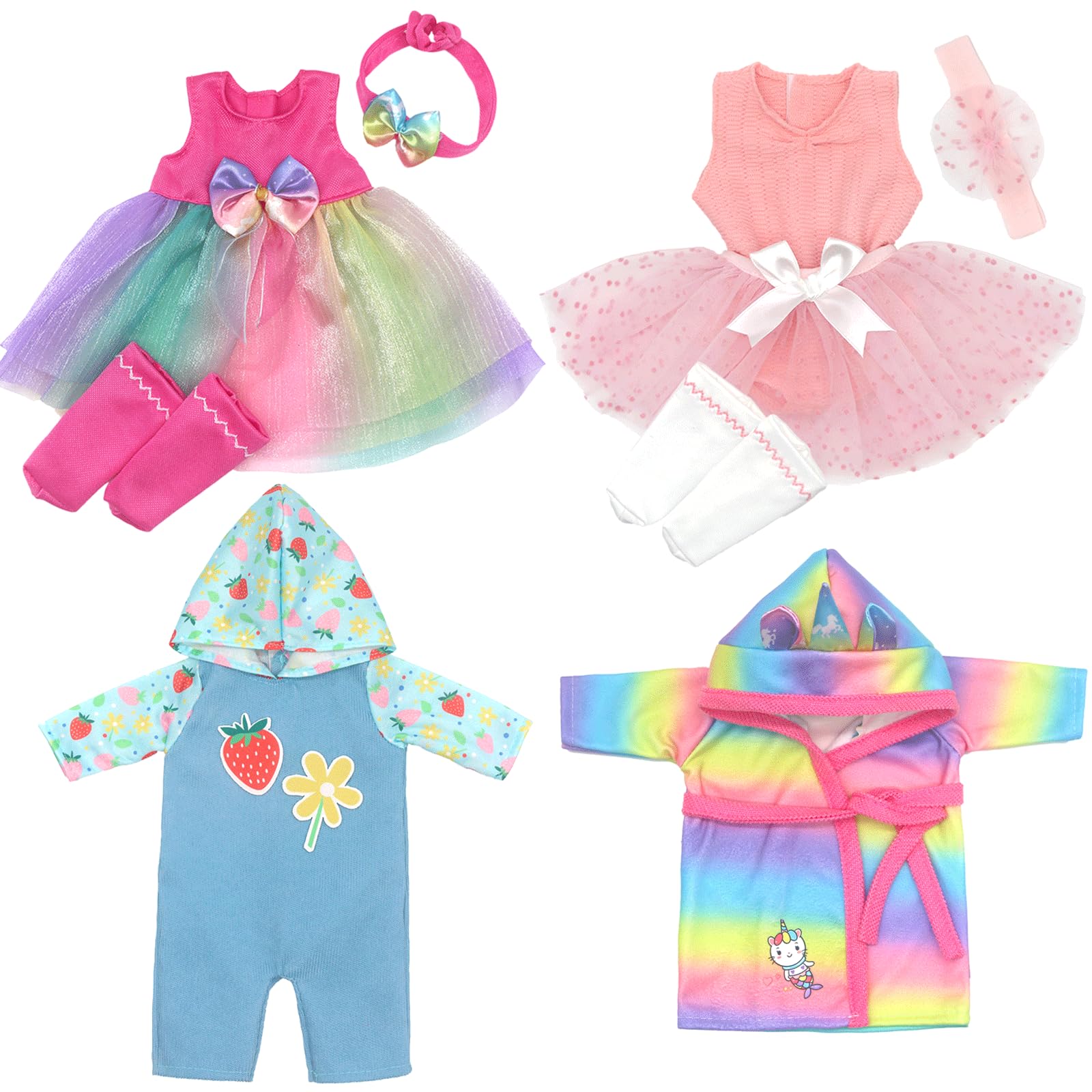 4 Packungen Puppenkleidung Puppenkleider Set mit Stirnband und Socken für 28-34 cm Puppen