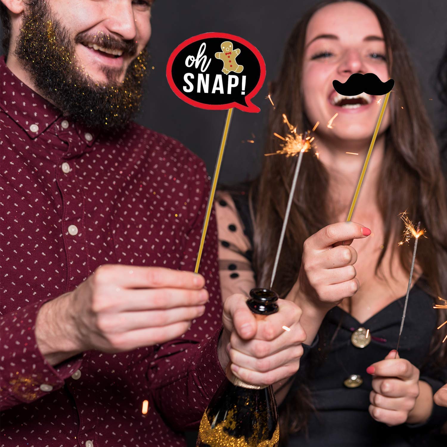 Weddecor Festa di Natale Accessori Scena Fotografica Cartone con Legno Bastoncini Natale Festa Celebrazione Decorazioni Selfie Fotografia Accessori, Regalini per Feste - 30pcs Natale Oggetti di Scena