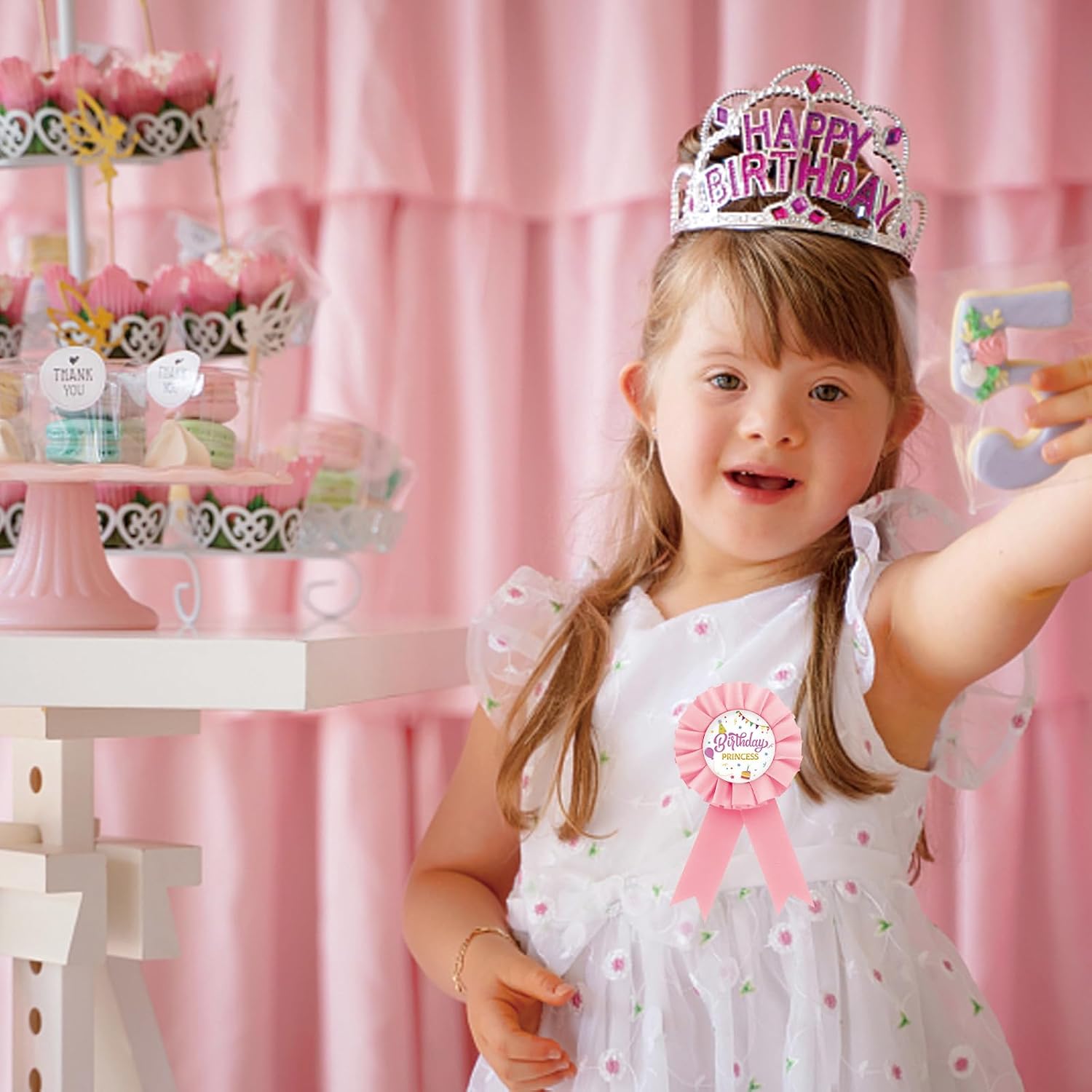 Birthday Princess Tinplate Badge Pin, Pink Rosette Button for Girl, Birthday Girl Award Badge Pin, Little Princess Theme Birthday Party Decorations