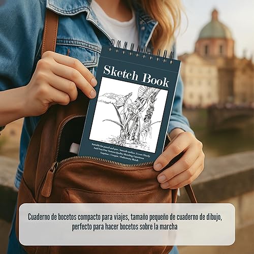 Miniatura 7 de Cuaderno de bocetos pequeño de 5.5 x 8.5 pulgadas, paquete de 2 mini blocs de bocetos en espiral superior, tapa dura pequeña, 100 hojas cada una