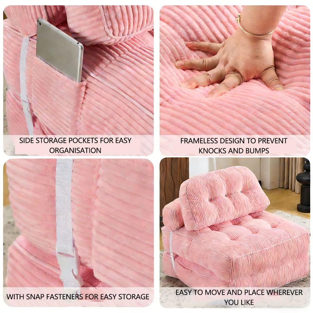 Schlafsofa, umwandelbare Einzelschlafcouch, rosa gepolsterte Matratze für Wohnzimmer, Design ohne Knochen, ideal für kleine Räume, bequem und stilvoll