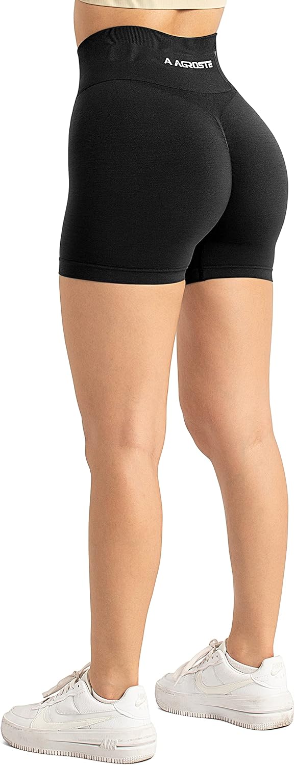 A AGROSTE High Waist Workout Shorts for Women Seamless Scrunch Butt Lifting Short Gym Smile Contour Cycling Biker Shorts