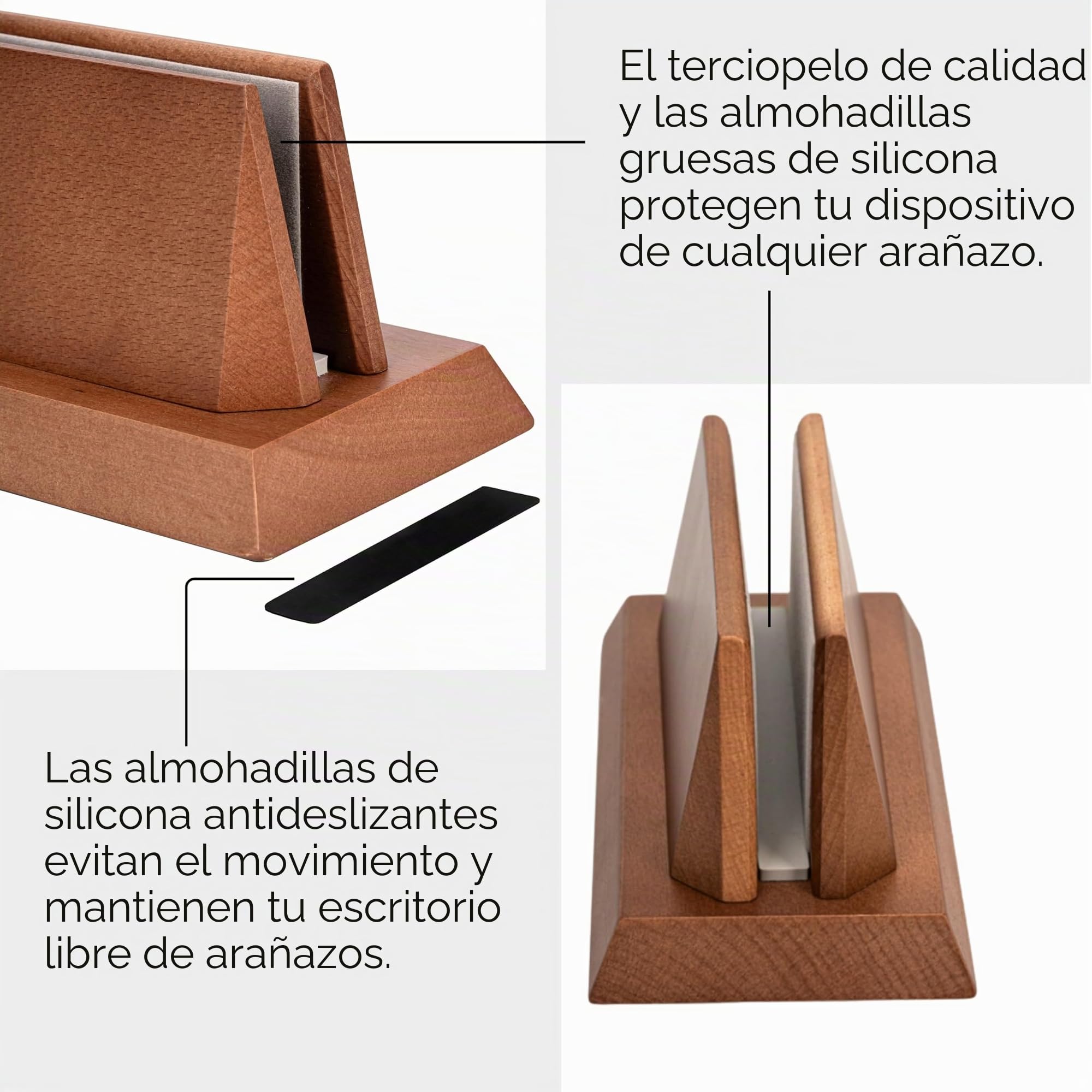 Soporte vertical para laptop, organizador de madera maciza para MacBook | Ancho ajustable, compatible con todos los portátiles y almohadillas, base resistente y estable, hecho de haya de calidad