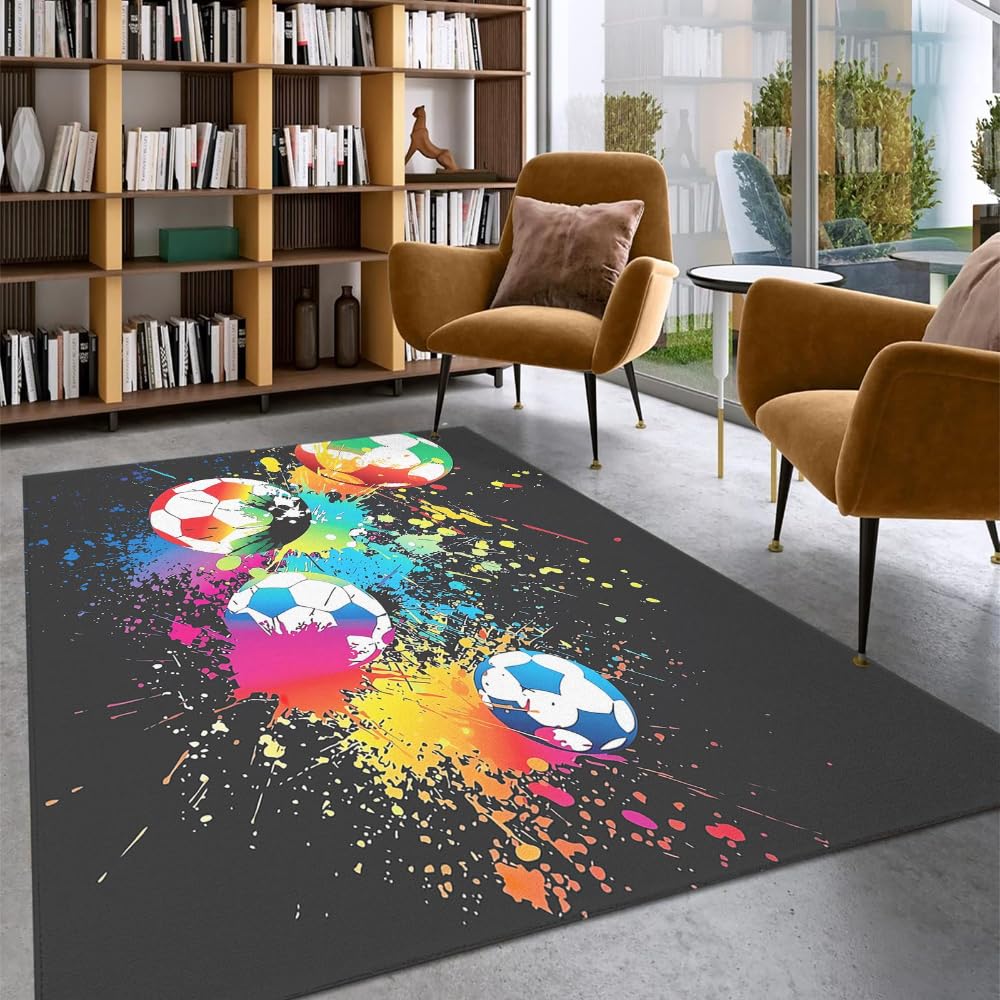 Fußball Mit Farbspritzern Teppich，Cartoon-Muster Teppich 80x160cm，Wohnzimmer Schlafzimmer Kinderteppich Kinderzimmer Mädchen Junge
