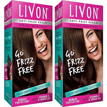 Livon Serum for Frizz-free, Smooth Hair, With Argan Oil & Vitamin E, 50 ml (Pack of 2), Transparent