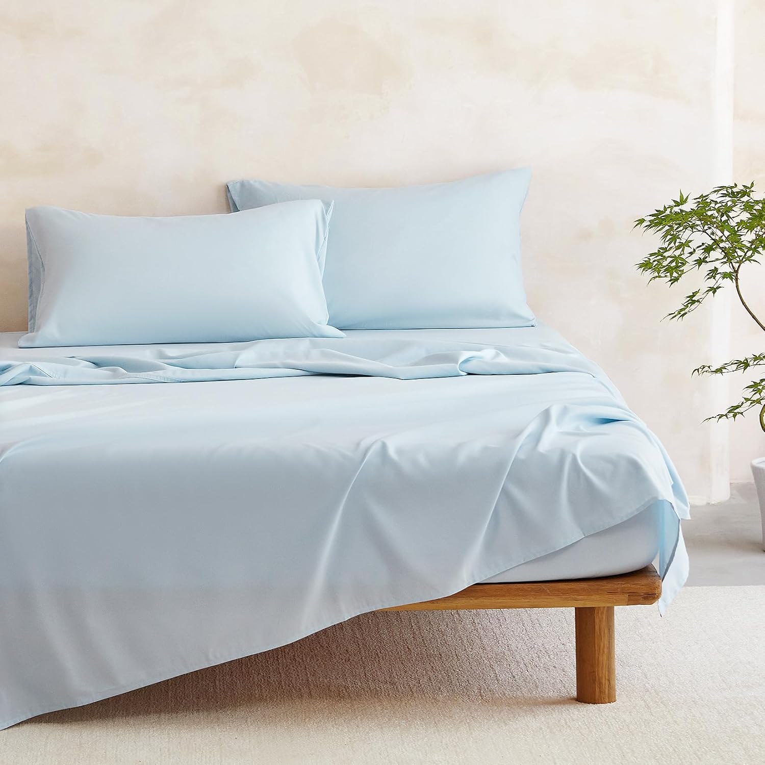 Wake In Cloud - Floral Comforter Set with Sheets, Cute Vintage Flower Cottagecore Aesthetic for Women Teen Girls, 7 Pieces Bed in a Bag, Light Blue, Queen Size