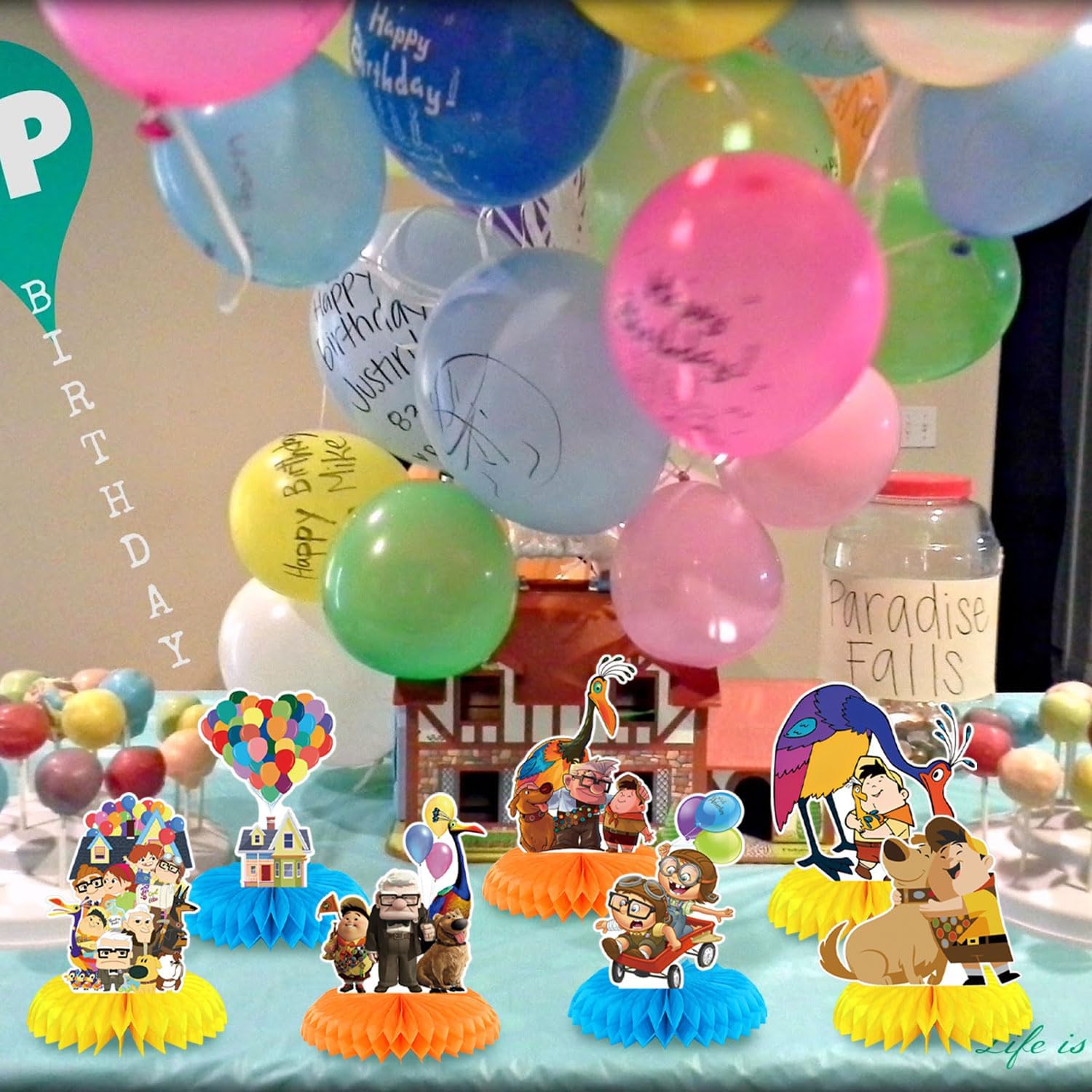 8PCS Up Inspired Birthday Party Decorations Honeycomb Centerpiece, Cartoon Game Theme 3D Double Sided Party Table Decorations for Birthday Baby Shower Decorations