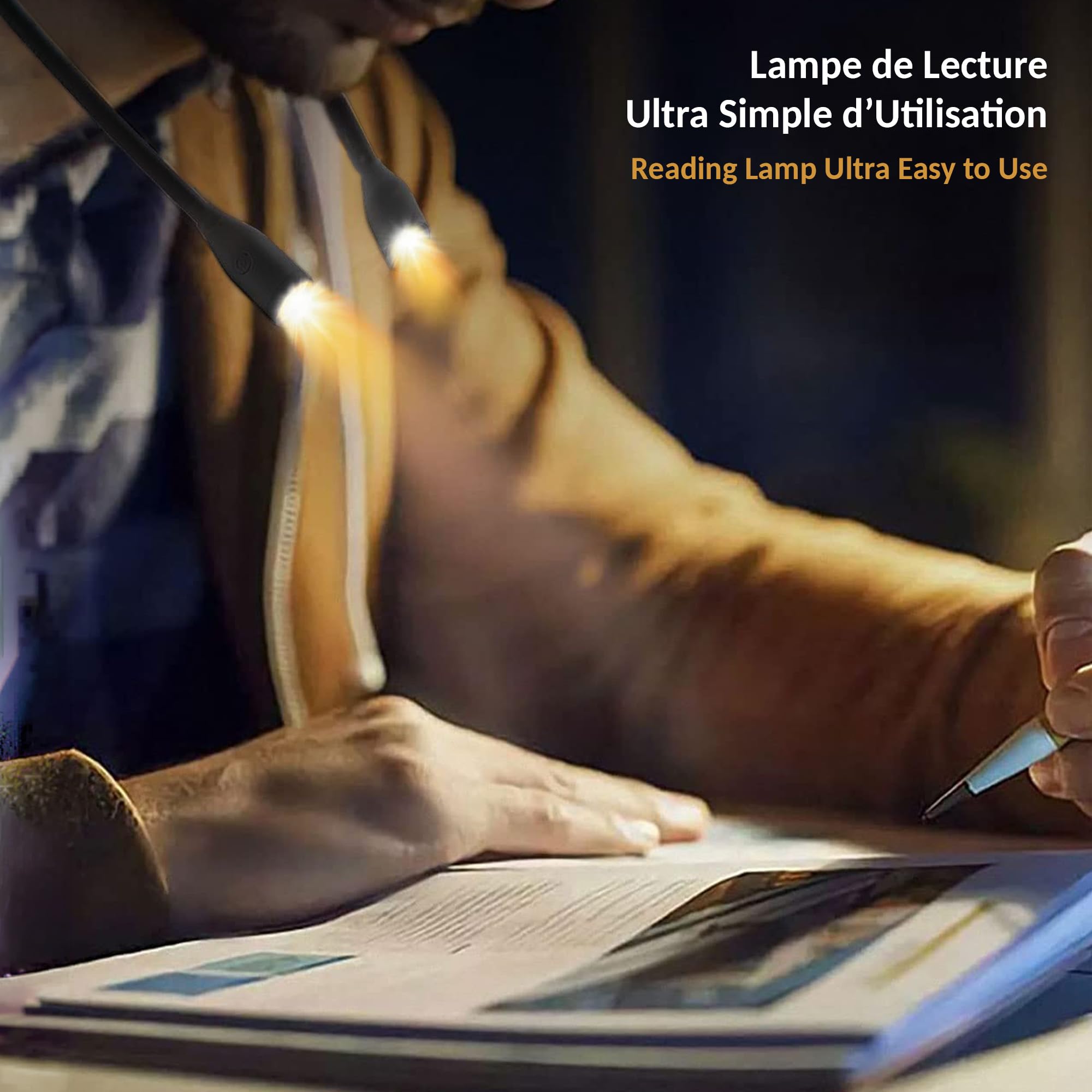 Fishtec - Lampada da lettura da collo ricaricabile - 3 colori di luce 3 intensità bracci flessibili in silicone morbido USB-C 6-20 ore di autonomia - Lettura cucito fai da te viaggio