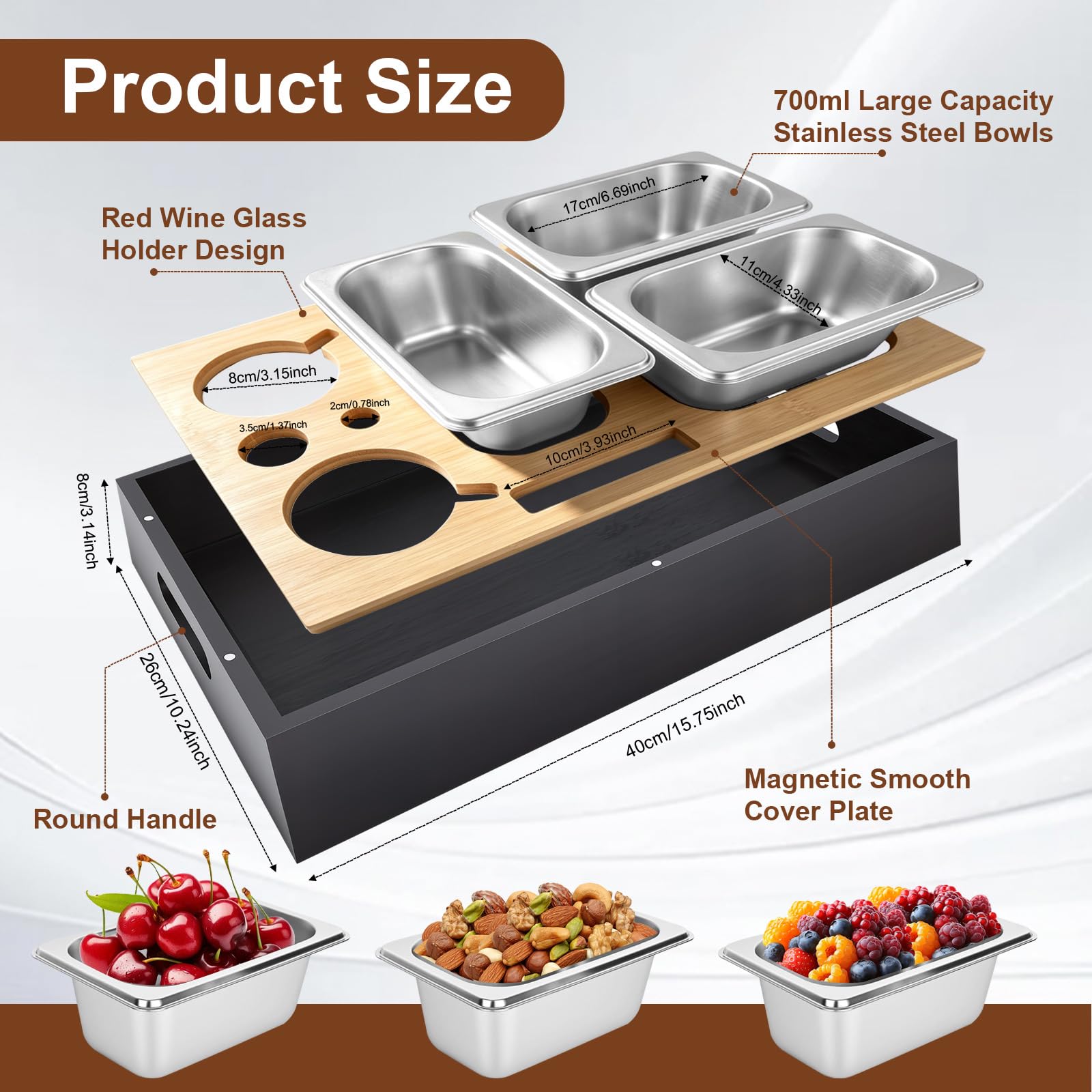 Bandeja para Sofá, Snackbox, Bandeja de Madera, Organizador de Bocadillos, Regalo para Hombres(Negro)
