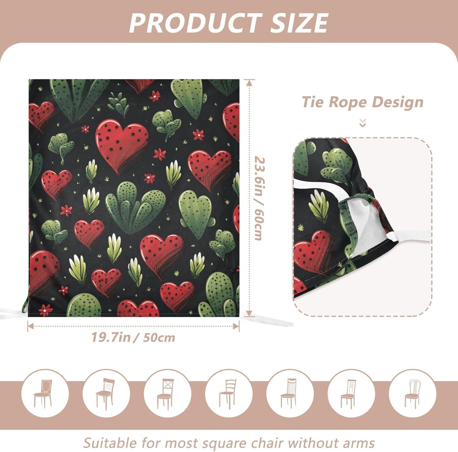 ALAZA Cactuses Hearts Chair Back Cover Set of 6, Washable Reusable Removable Chair Slipcovers Decorative Chair Cover for Home Kitchen Wedding Party