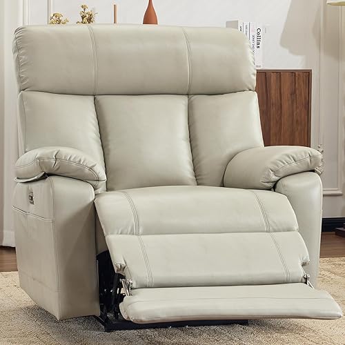 AEDI 450lbs Power Recliner Chair for Big and Tall Adults Oversized Electric Reclining Sofa for Living Room,Extra Wide 27.5” Seat,Extended Footrest,USB Charging(Faux Leather,Gray)