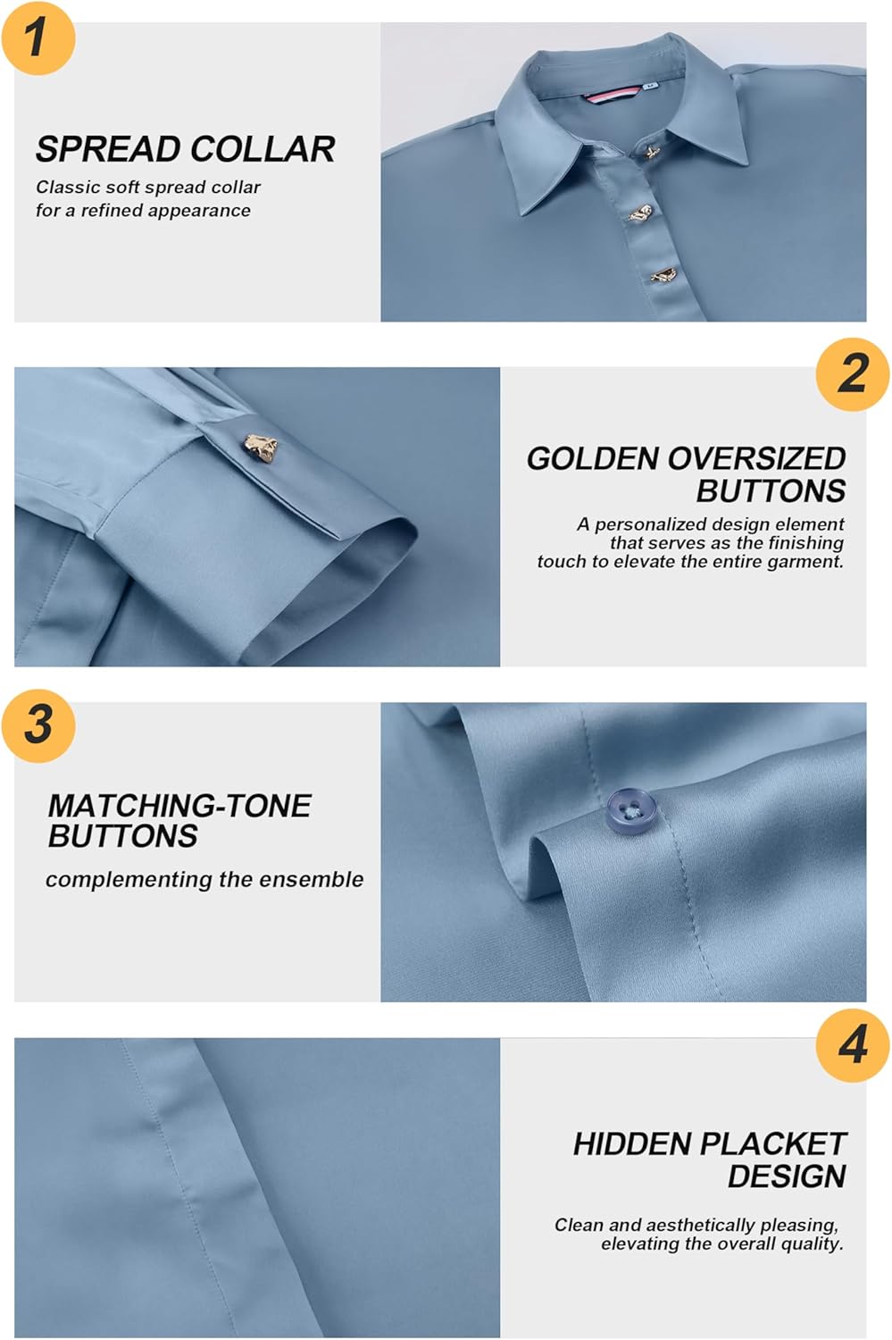 Damipow Satin Silk Button Down Shirts for Women Dress Shirts Long Sleeve Blouses Womens Shirts - Image 5