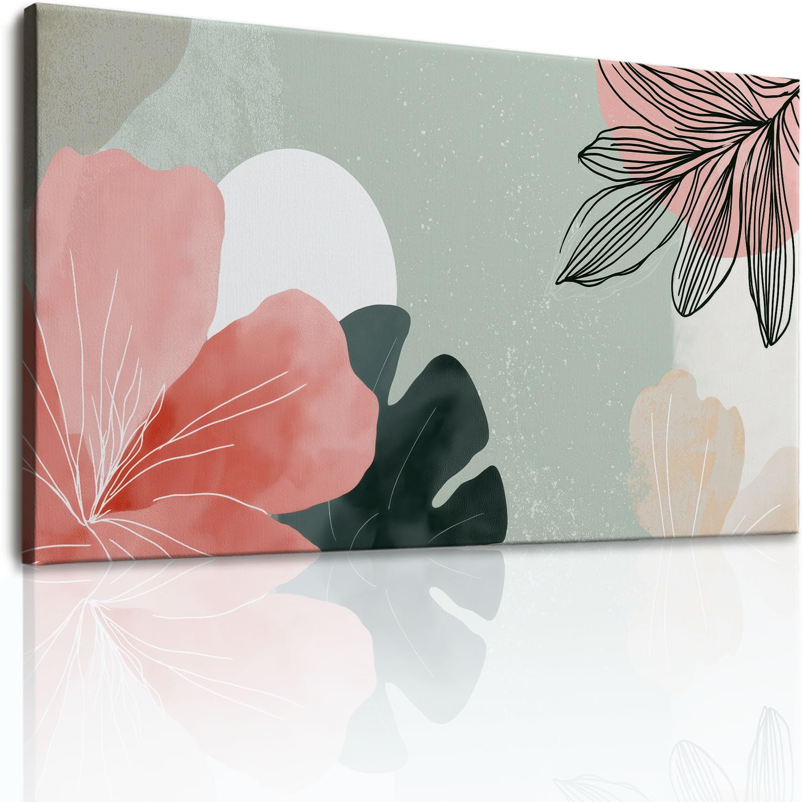 Generisch Cuadro sobre lienzo, 100 x 50 cm, para dormitorio, cuarto de baño, decoración de pared, sala de estar, diseño de flores, plantas y hojas, moderno póster sin marco, color cian