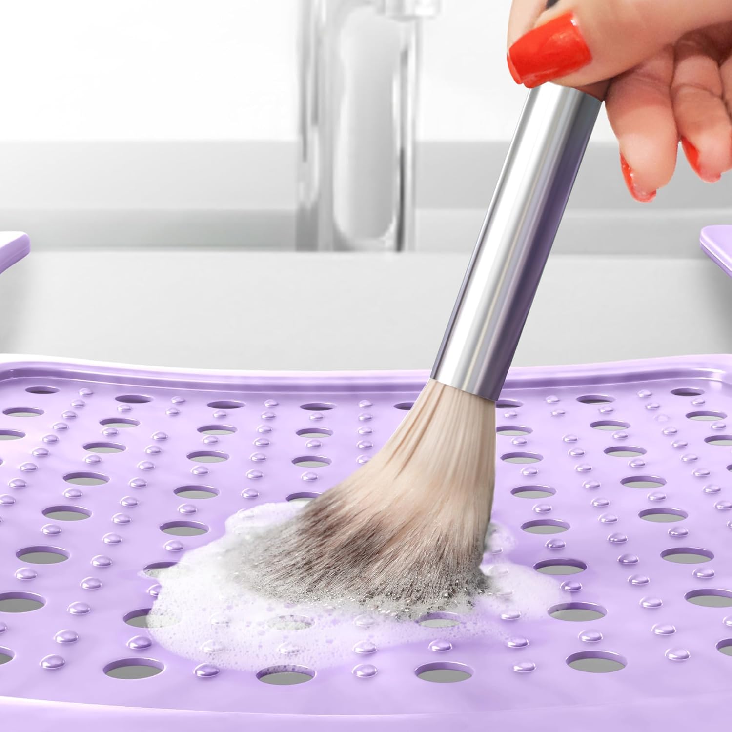 Sink Topper Foldable Sink Cover - Silicone Beauty Makeup Brush Cleaning Mat - Hot Tools Organizer - Bathroom Must Have Accessory for Extra Space & Storage Saver - Traveling - Standard, Iris Lavender Standard Lavender image 2 of 9 B0CPL838F6