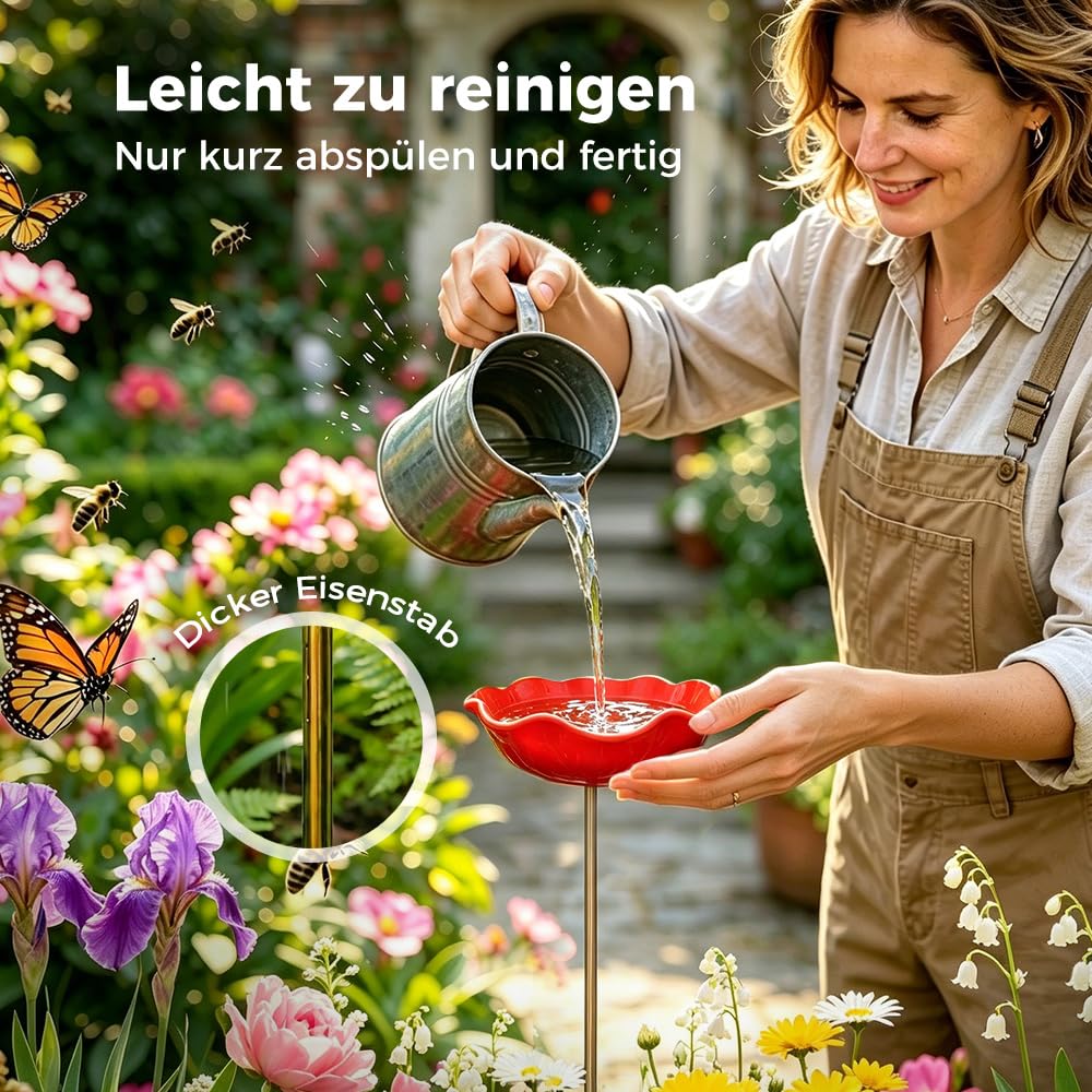 Vogeltränke Winterfest, Gartenstecker aus Metall, Vogeltränke Blume Bienentränke, Vogelfutterhaus Gartenfiguren & Gartenstatuen Gartendeko für Draußen (4 Pcs)