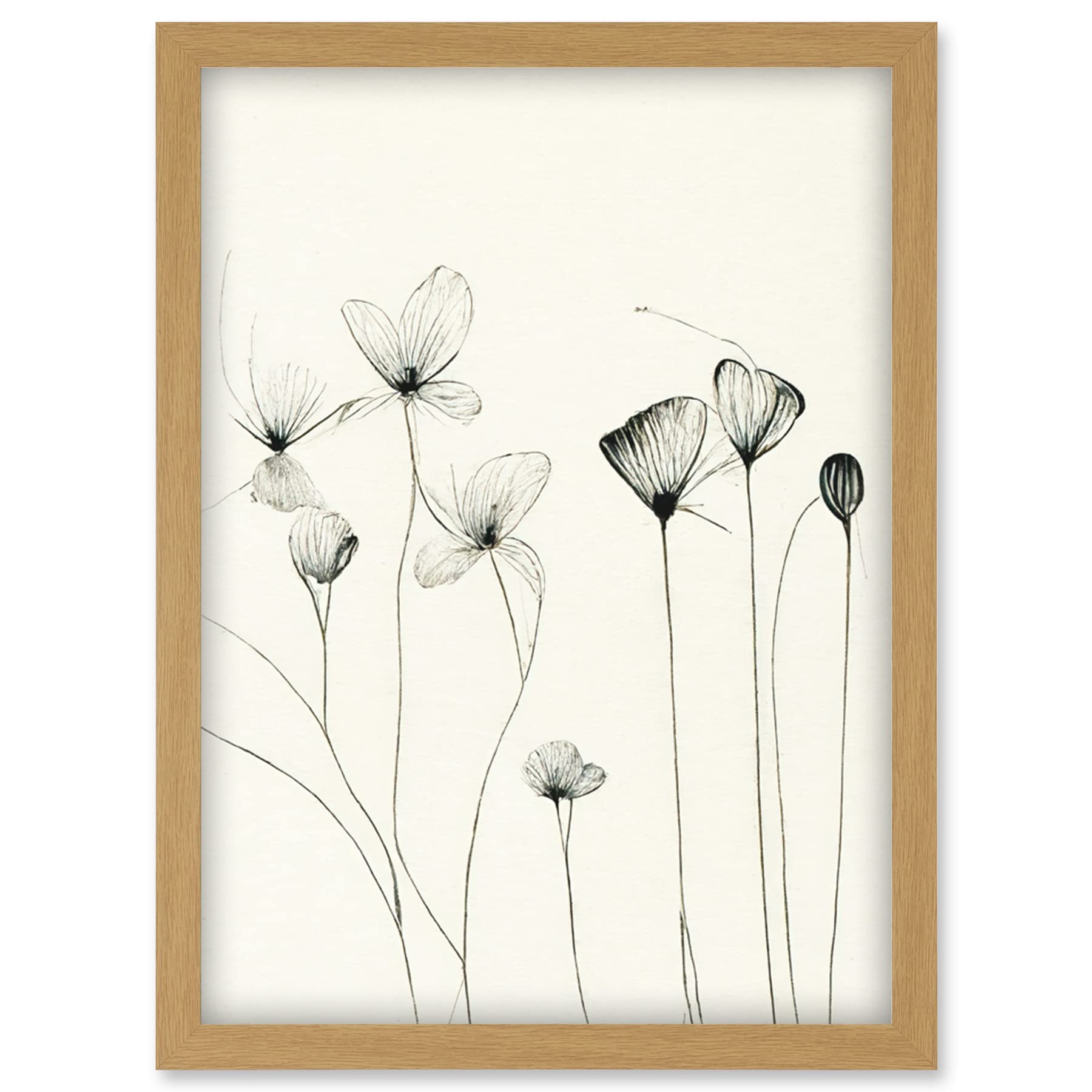 Doppelganger33 LTD Stylish Flower Illustration Line Drawing With Black Ink Artwork Framed Wall Art Print A4