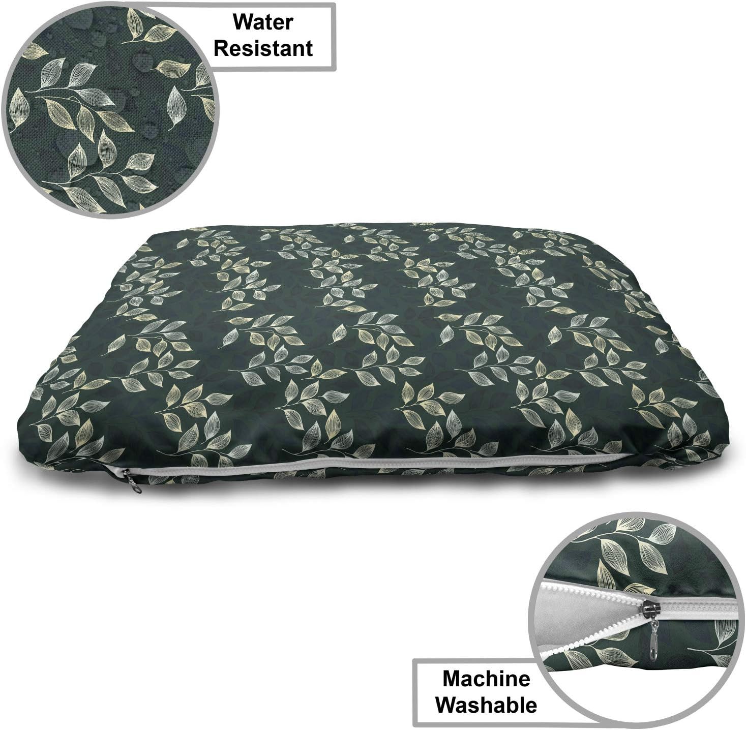 review Lunarable Floral Pet Bed, Continuous Sketch of Tea Leaf Silhouettes Asian Style Illustration, Chew Resistant Pad for Dogs and Cats Cushion with Removable Cover, 24