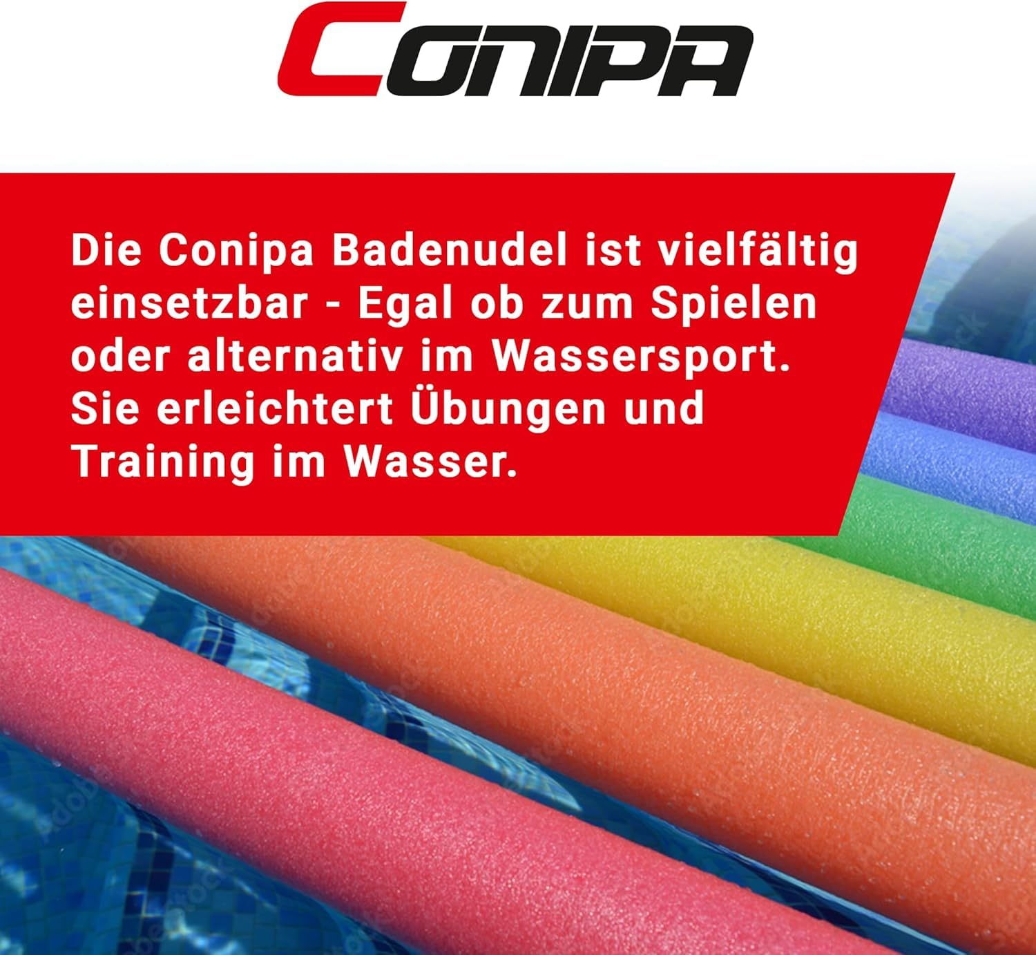 Conipa® - 4 Stück Schwimmnudel (160 x 7 cm) für Kinder & Erwachsene INKL. Loch-VERBINDER (Schaumstoff) - Poolnudel Set ab 3-10 Jahre (Made IN Europe) - Pool Wassernudel & Spielzeug