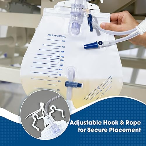 Miniatura 6 de Bolsas de catéter para hombres y mujeres, bolsas de drenaje urinario de 67.6 fl oz, cámara de goteo antirreflujo mejorada, tubo grueso de 48
