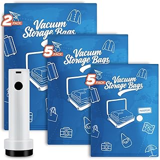 12er Vakuumbeutel für Kleidung Reise mit Kabelloser Vakuumpumpe, 2 Groß 54*74cm + 5 Mittel 47*64cm + 5 Klein 40*54cm Vacuum Bags for Clothing, Wiederverwendbare Vakuumbeutel Kleidung für Reise, Alltag | Wasserdicht, Schimmelresistent, Insektenresistent, Abriebfest