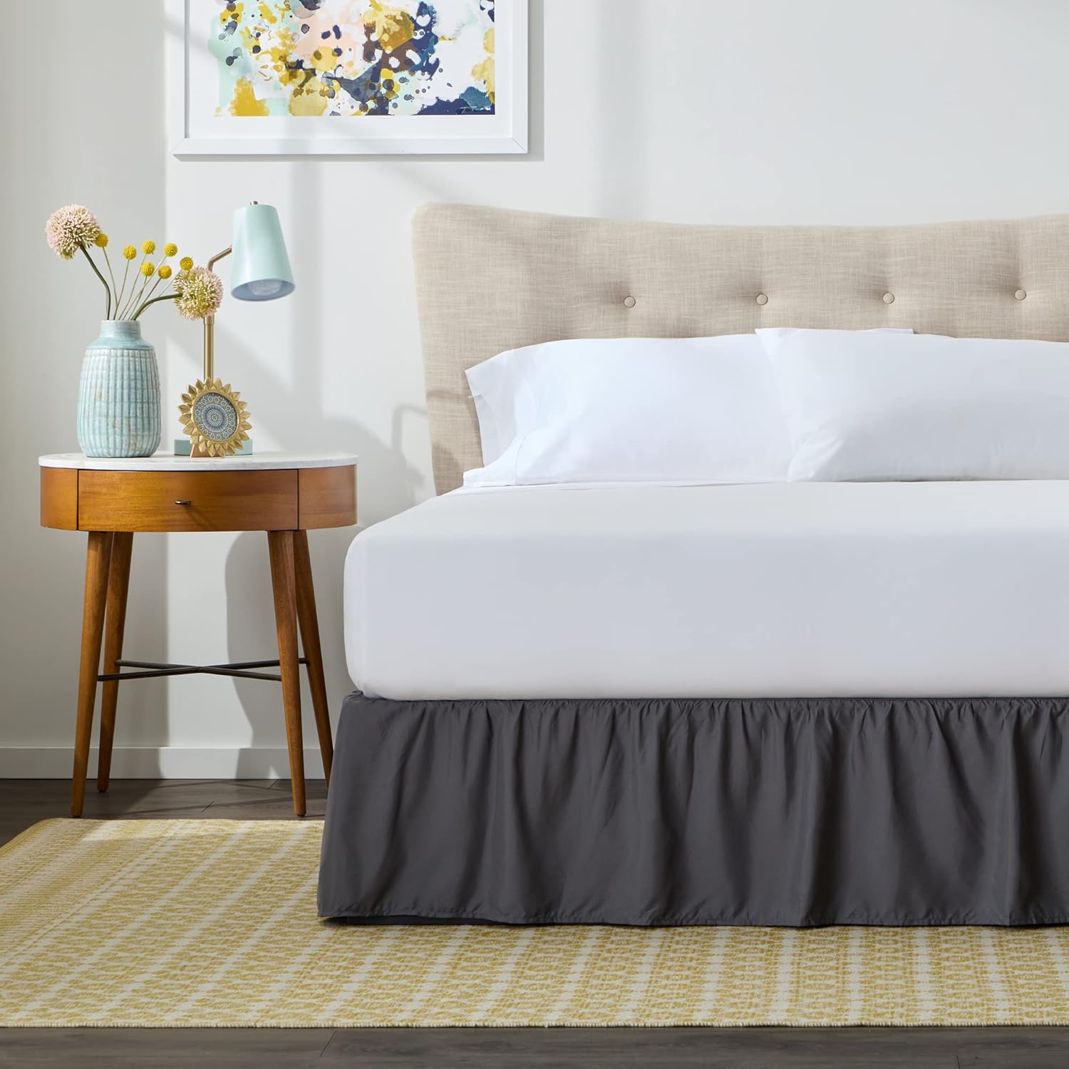 Linenspa 14 Inch Wrinkle and Fade Resistant-Machine Washable-Easy Use Pleated Microfiber Bed Skirt, King, Graphite