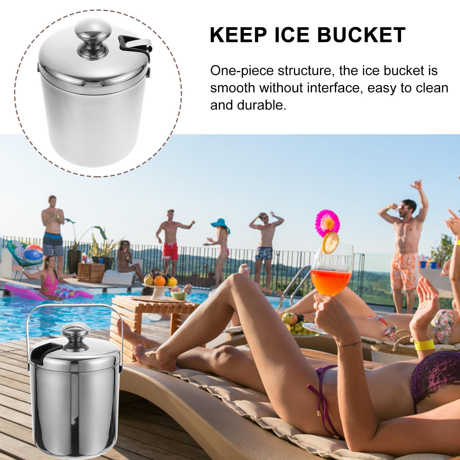 Seau à Glace à Double Paroi Argenté 1, 3 L en Acier Inoxydable