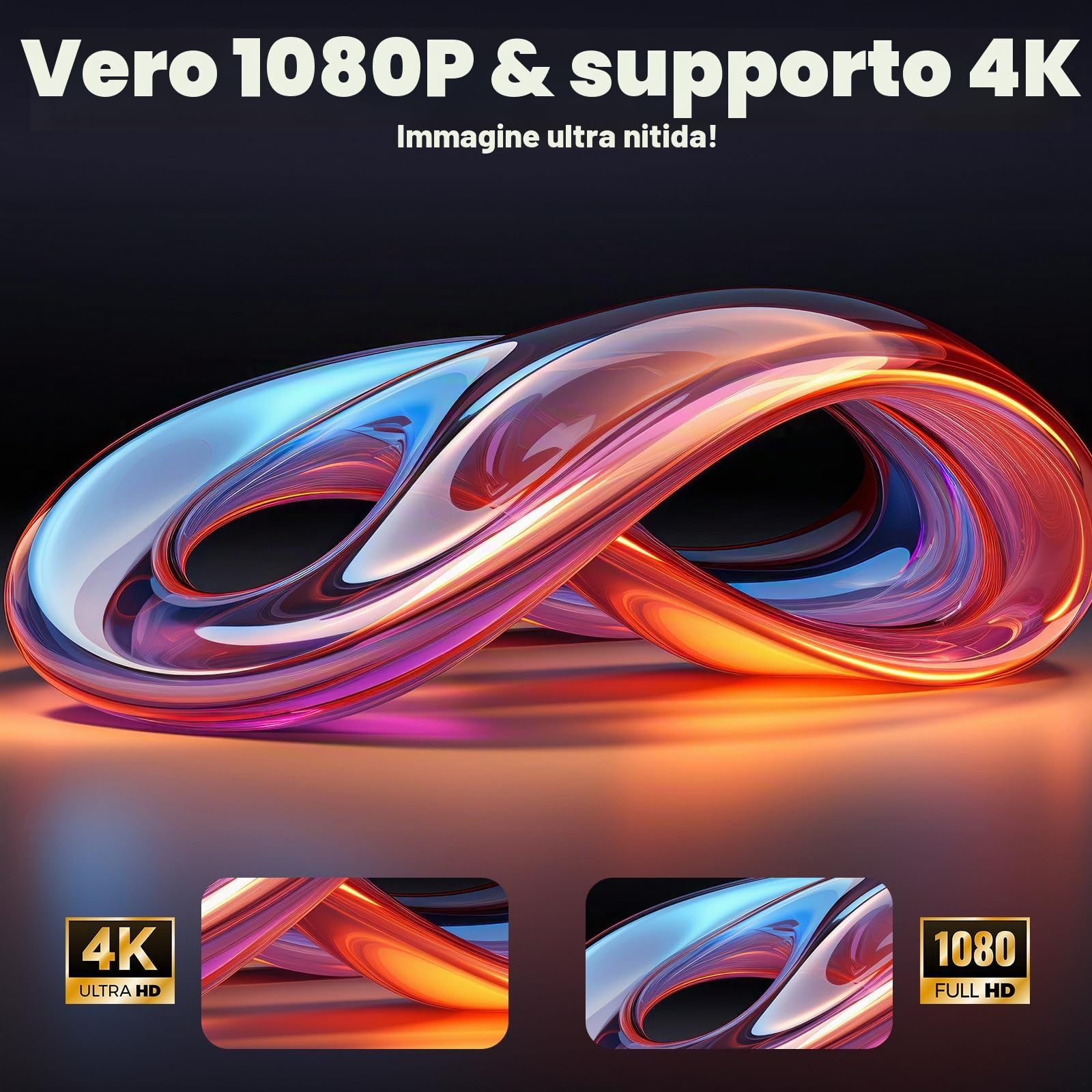 Proiettore 4K [800+ app per Netflix, browser e TV in diretta, configurazione AI Car e controllo CEC] Full HD 1080P 1300 ANSI Lisowod Smart Projector con WiFi 6, Bluetooth 5.2, Dolby Audio, Home Cinema