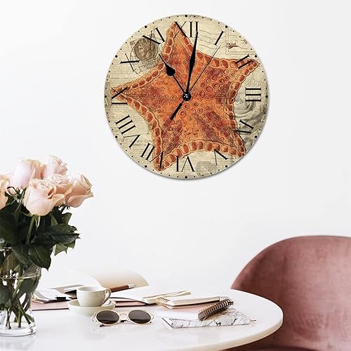 Miniatura 171 de ArogGeld Reloj de pared con diseño de estrella de mar antigua francesa, de cloruro de polivinilo, con números romanos, de 10 pulgadas, funciona