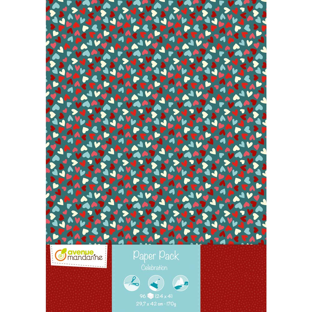 Avenue Mandarine, Ref CC037C, Paper Pack (A3), Celebration, 96 Sheets, 24 Different Designs, Printed Patterns on 170gsm Paper