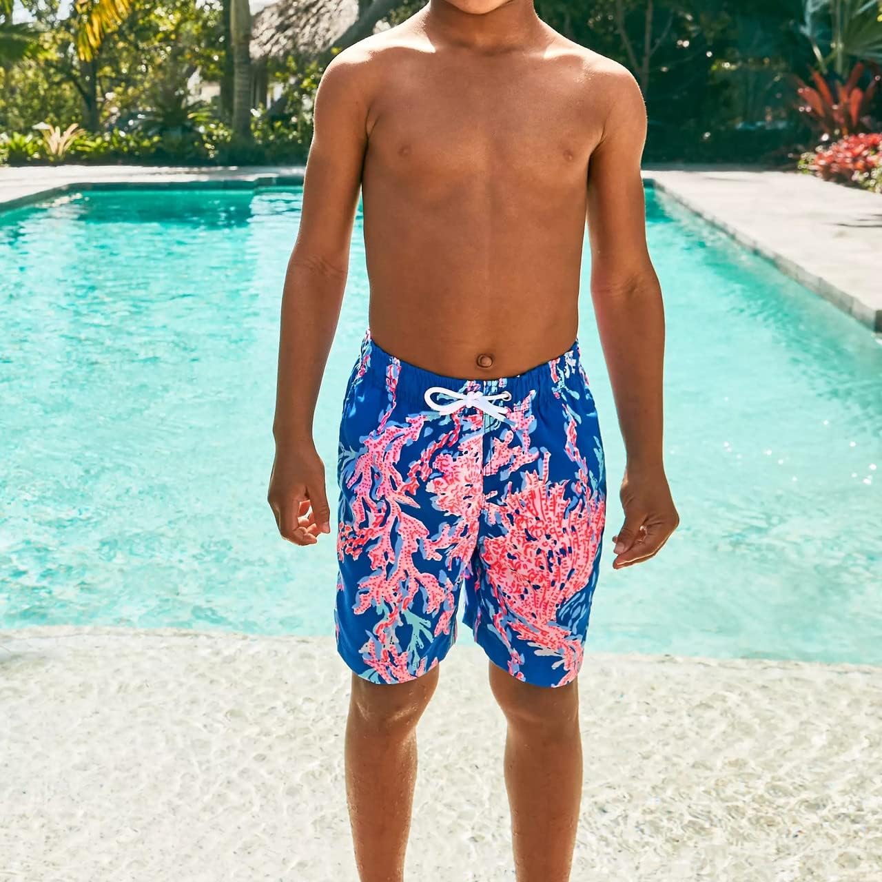 Lilly Pulitzer - Boy's Junior Capri Swim Trunks in Borealis Blue - Swim On Over (Size L)