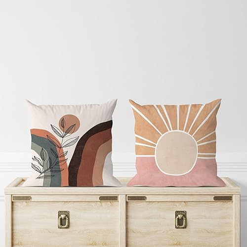 Miniatura 4 de Voatok Bohemia - Juego de 4 fundas de almohada cuadradas de franela de 18 x 18 pulgadas con estampado de arco iris de plantas tropicales de