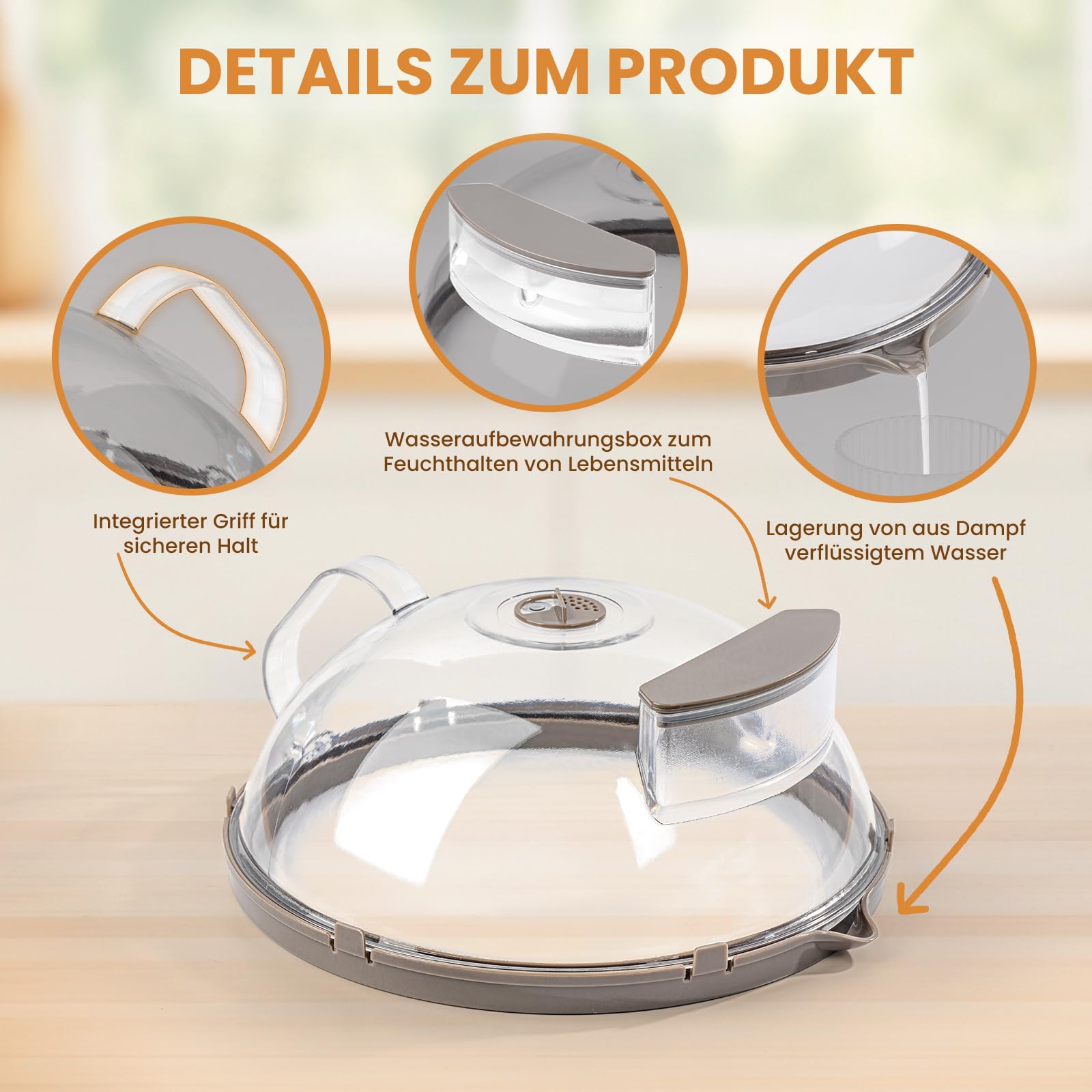 Mikrowellen Abdeckung für Lebensmittel, verbesserte Microwellenabdeckungen mit Wasserdampfer, integrierter Griff, 30cm Abdeckhaube Mikrowelle, Küchenhelfer & Zubehör, House Essentials for Gift, Grau
