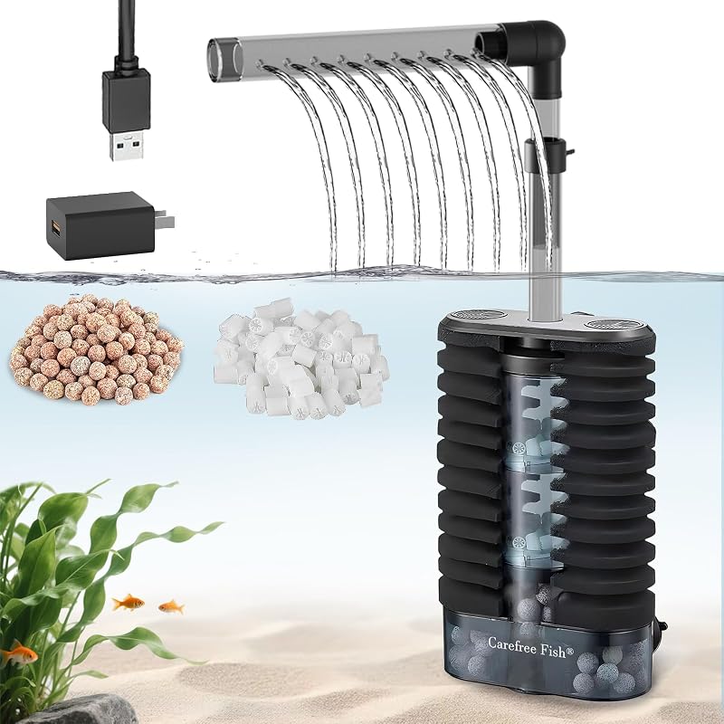 Filtro de Esponja USB para Aquário Carefree Fish com Bolas Biofiltrantes e Leito Fluidizado, 75,7–227,1 L