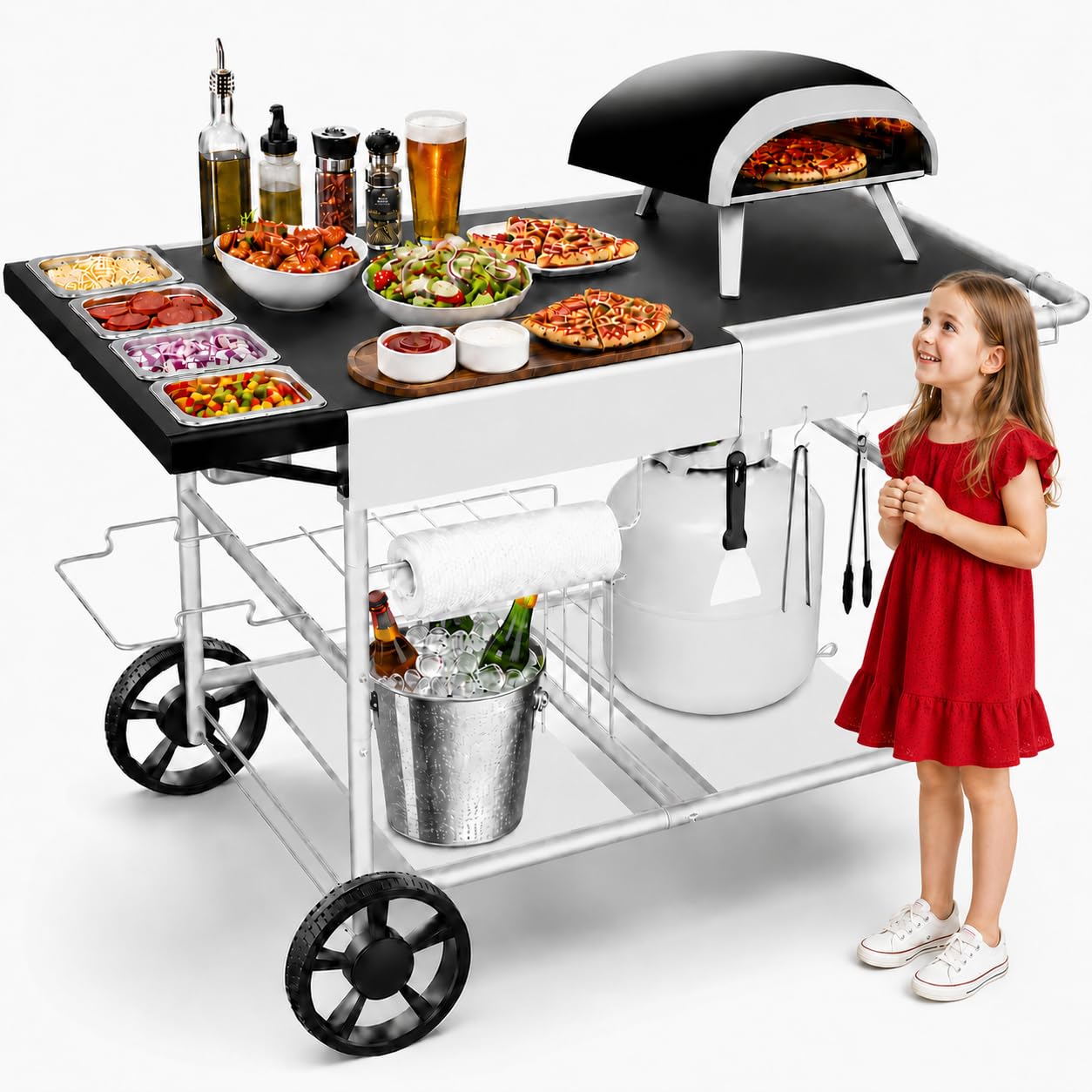 GRILL FORCE Pizza Oven Table with Topping Station