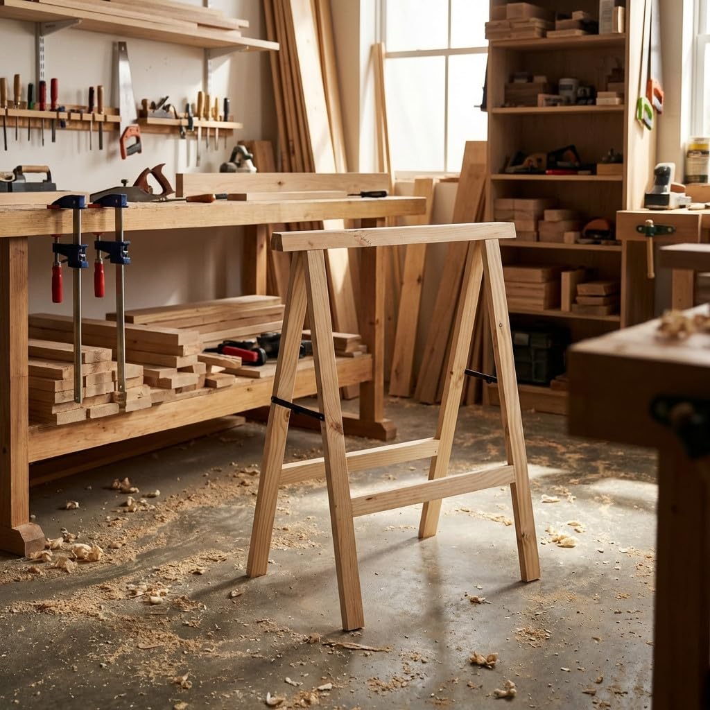 Suinga Confezione da 2 cavalletti in legno pieghevoli per falegnameria e fai da te 100 x 73,5 cm | ideale per montare tavole e tagliare legno