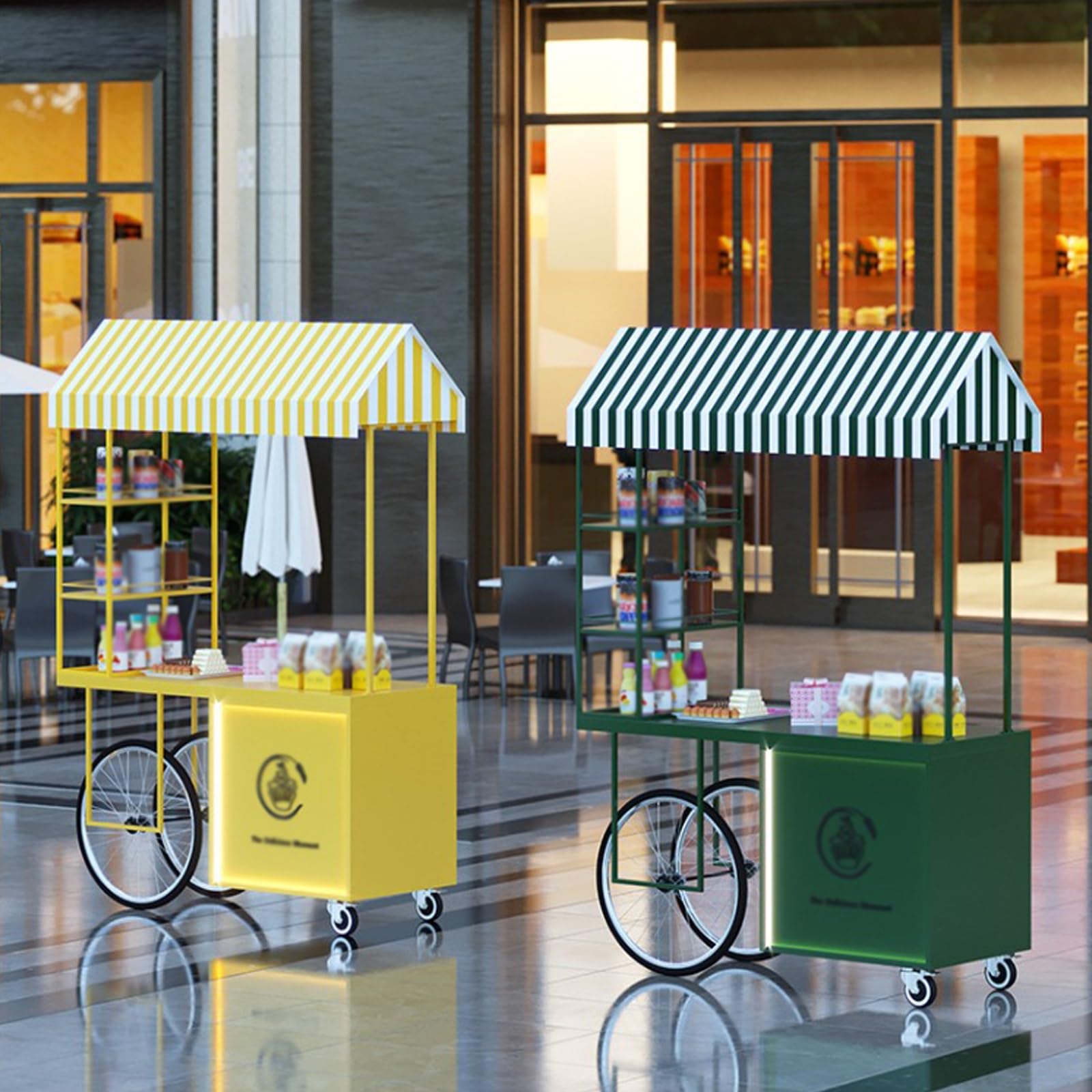 Carrello portatile della stalla del mercato con il baldacchino, a ruote e arrotolabile per il mercato degli agricoltori, i chioschi dell'alimento e le bancarelle dello street food