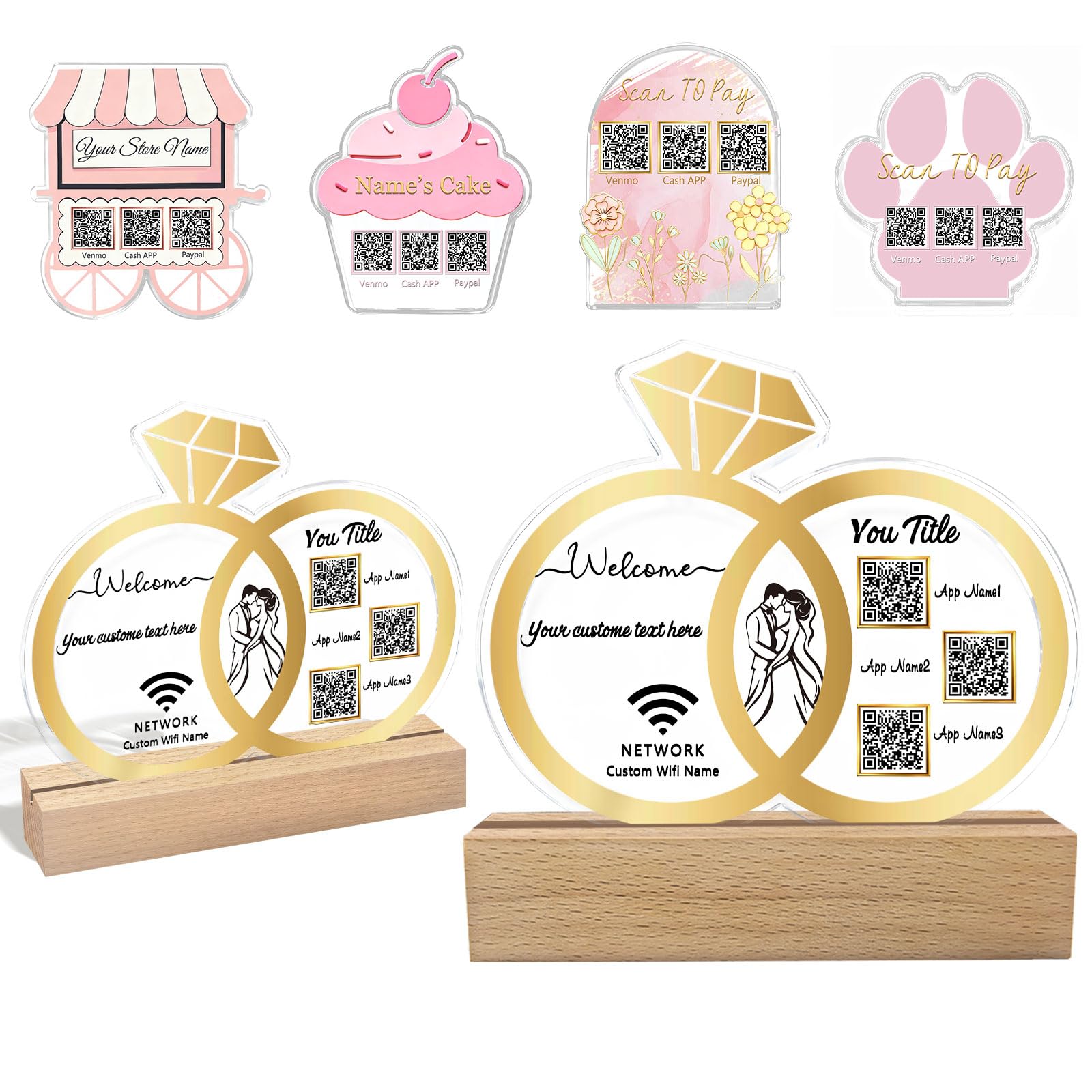 YoLLiEE Custom Business QR Code Sign Personalised Acrylic QR Plaque with Stand Scan to Pay Venmo Paypal CashApp Zelle Instagram Tiktok Beauty Pet Store Salon Hairdressers