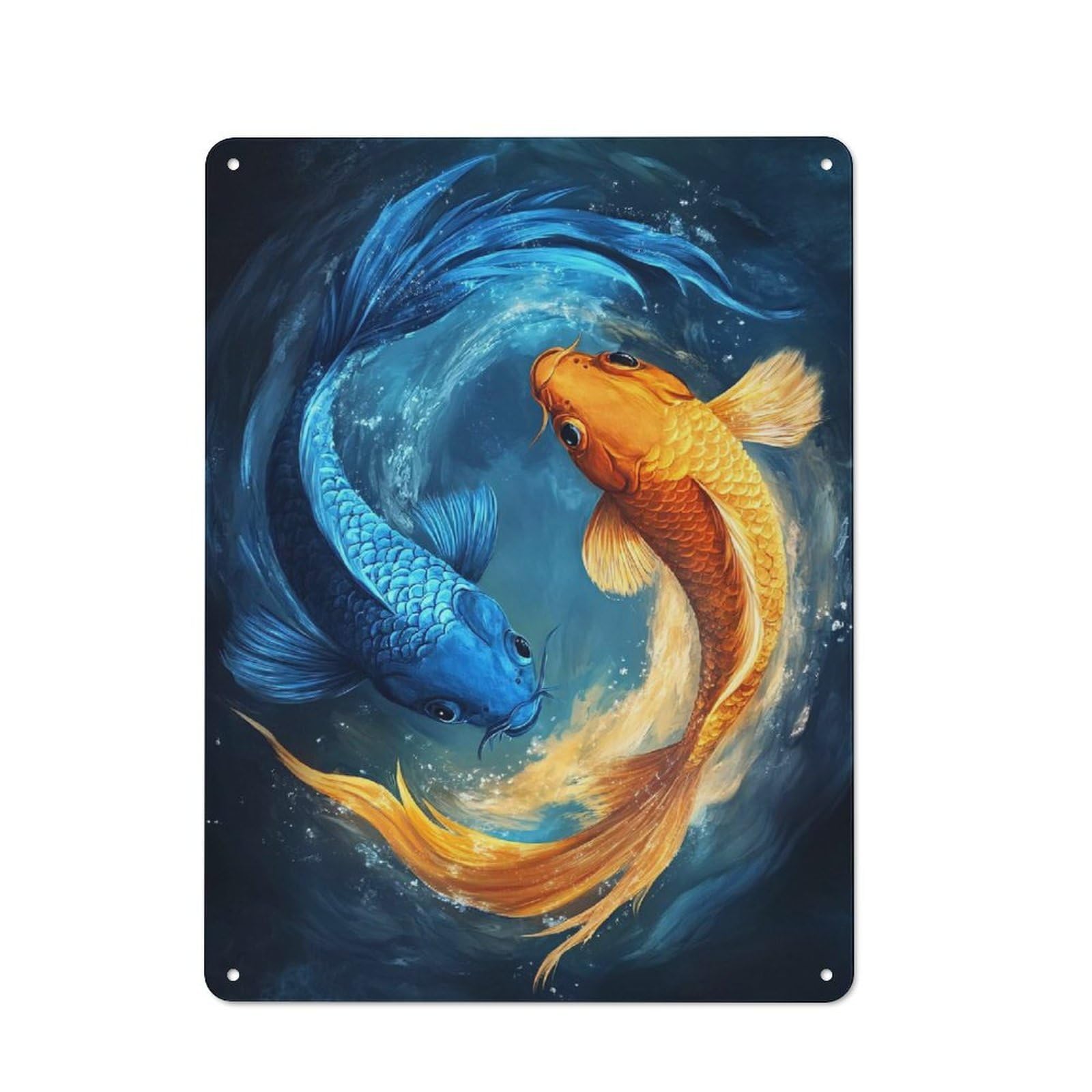 Junmoney Blue And Gold Koi Fish Tin Wall Plaque 40X30cm With For Studio Or Craft Room, Suited To Craft Room Decorators