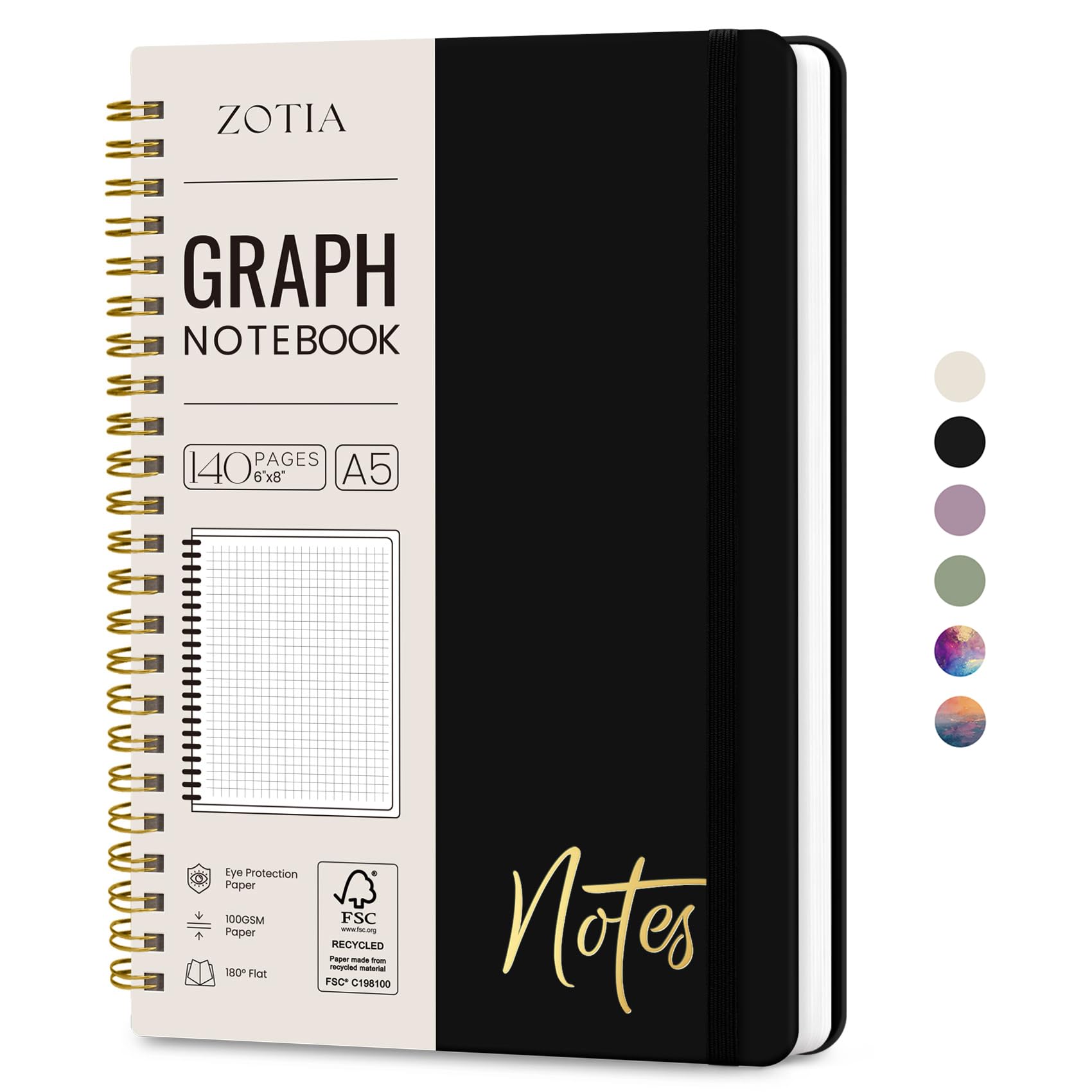 ZOTIA Graph Spiral Journal Notebook for Women, A5 Grid Notebook Journals for Writing, Hardcover Notebooks for Work, Note taking and Office School