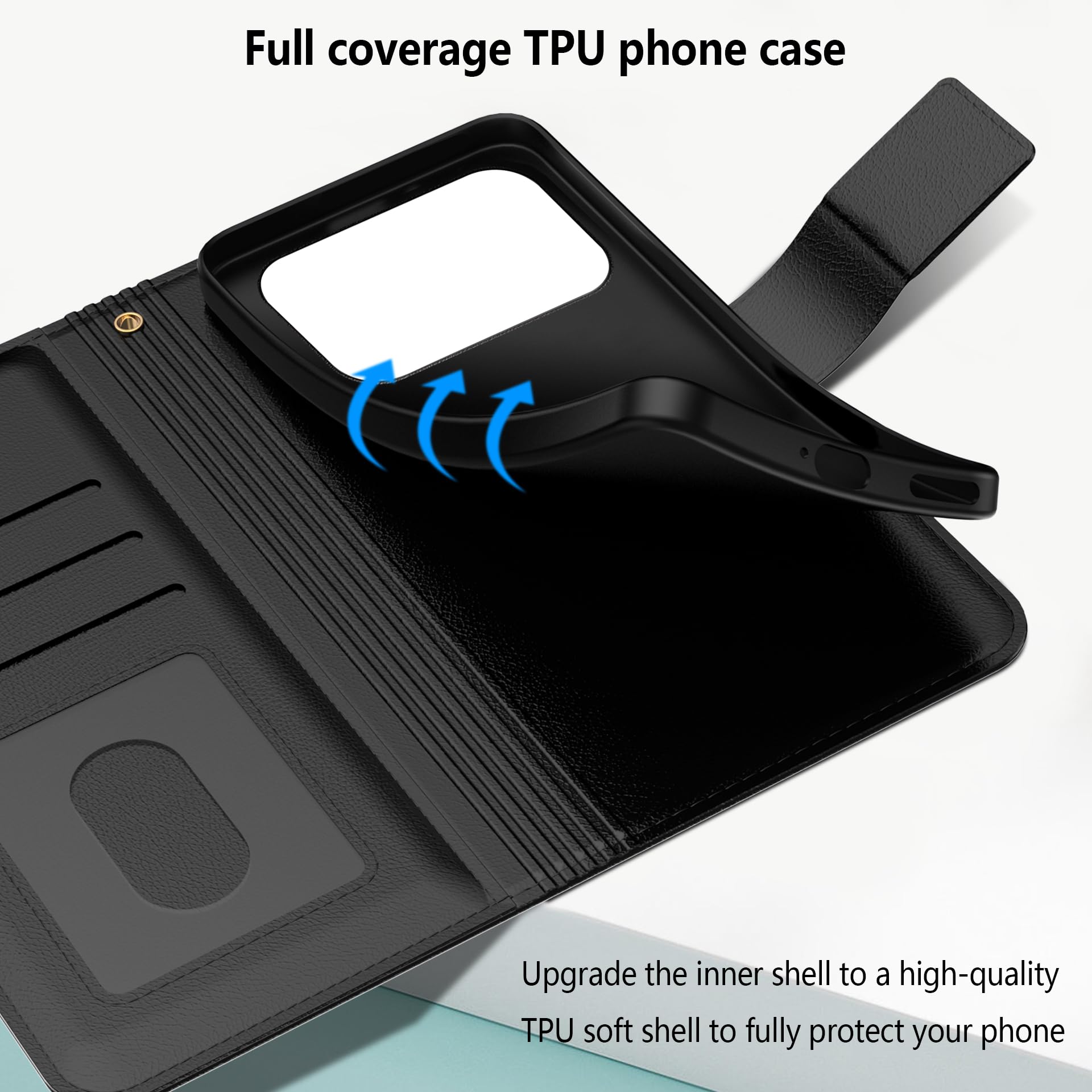 Aiziki Custodia per iPhone 17 Pro Max, Copertura Protettiva in Pelle PU Premium, Pieghevole, Aspirazione Magnetica, Prevenzione Delle Cadute, Carta Fessura - Nero