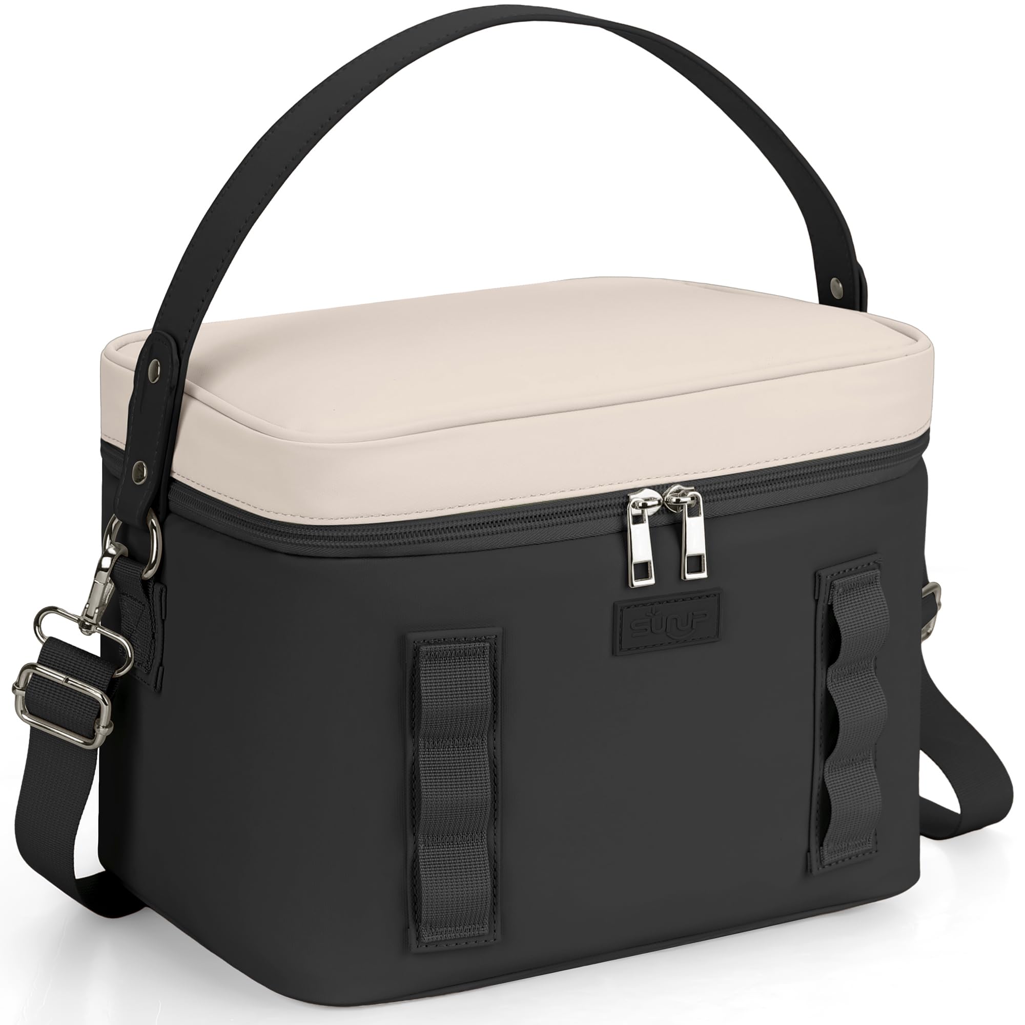 SUNUP Medium Insulated Lunch Box Bag for Men Women, Waterproof & Leakproof Lunch Bag, Adult Lunchbox for Work, Picnic, Travel, Beige-Black