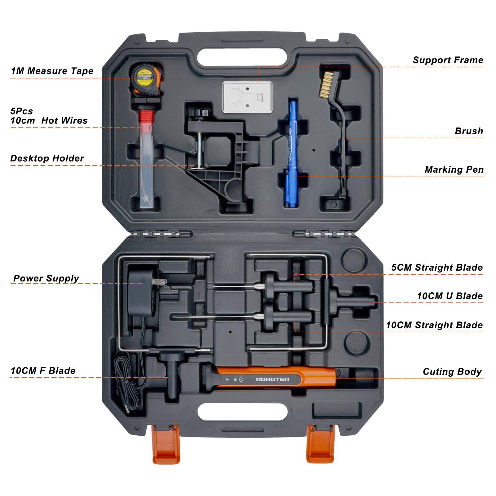 4-in-1-Heißdraht-Elektroschaumschneider-Set, Styropor-Schneidewerkzeug, beheiztes Schaumstoff-Schnitzmesser-Set (Werkzeugkasten orange)