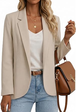 Womens Open Front Blazer Long Sleeve Work Casual Suit Jacket | Notch Lapel Pockets,Loose Breathable,Summer Blazers for Women Lightweight,Business Casual Outfits,Boyfriend Office Jacket
