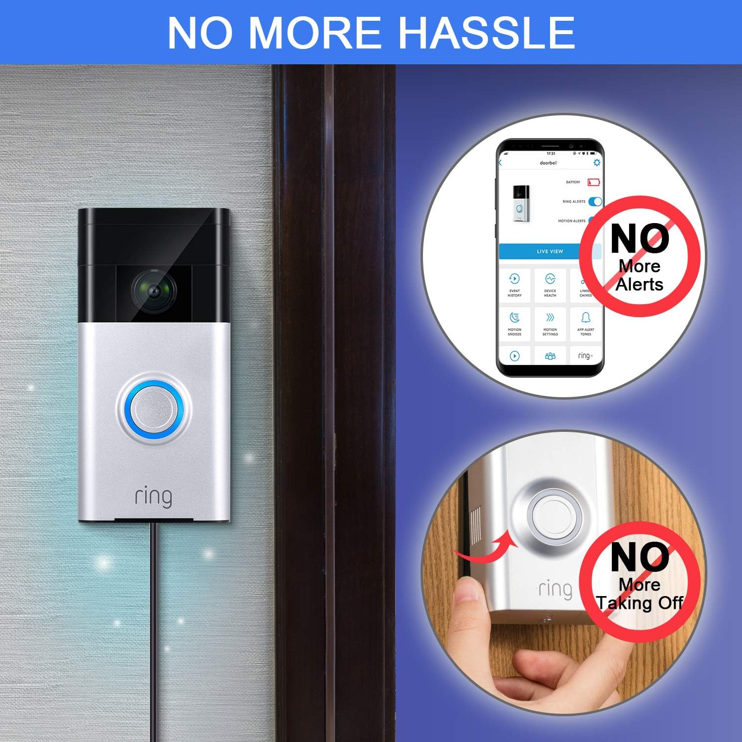 16 ft/ 5 m Charge Cable with DC Power Adapter Compatible with Ring Video Doorbell 1/2, Continuously Charging, No Need to Change the Batteries (for Ring Doorbell 1)