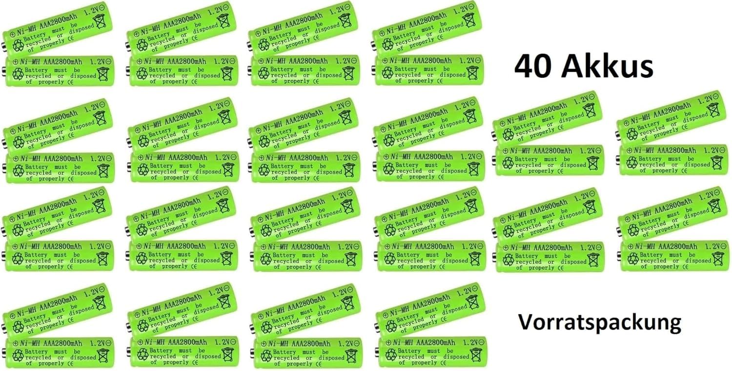 40X AAA Akku 2800mAh NI-mh Micro LR03 Wiederaufladbar Rechargeable Akkus Batterien Vorratspackung 40 Stück